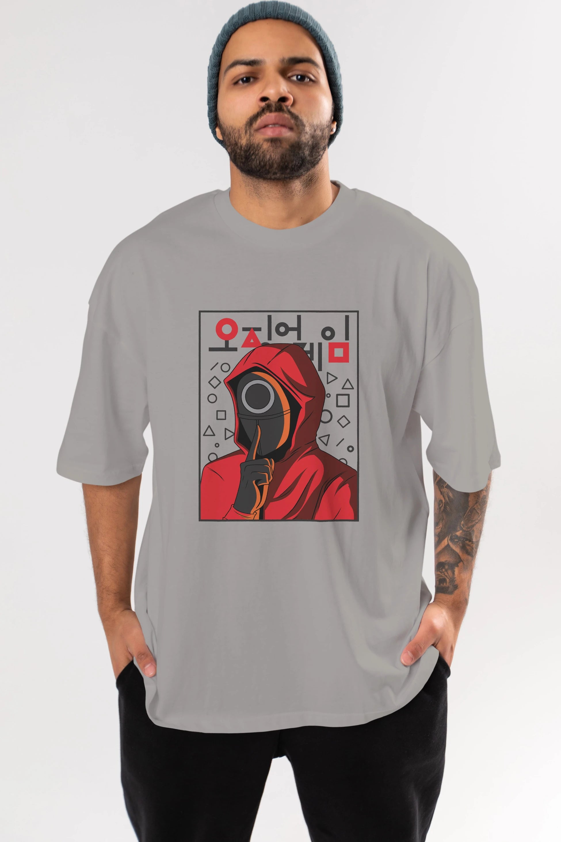 Squid Game (5) Ön Baskılı Oversize t-shirt Erkek Kadın Unisex %100 Pamuk Bisiklet Yaka tişort