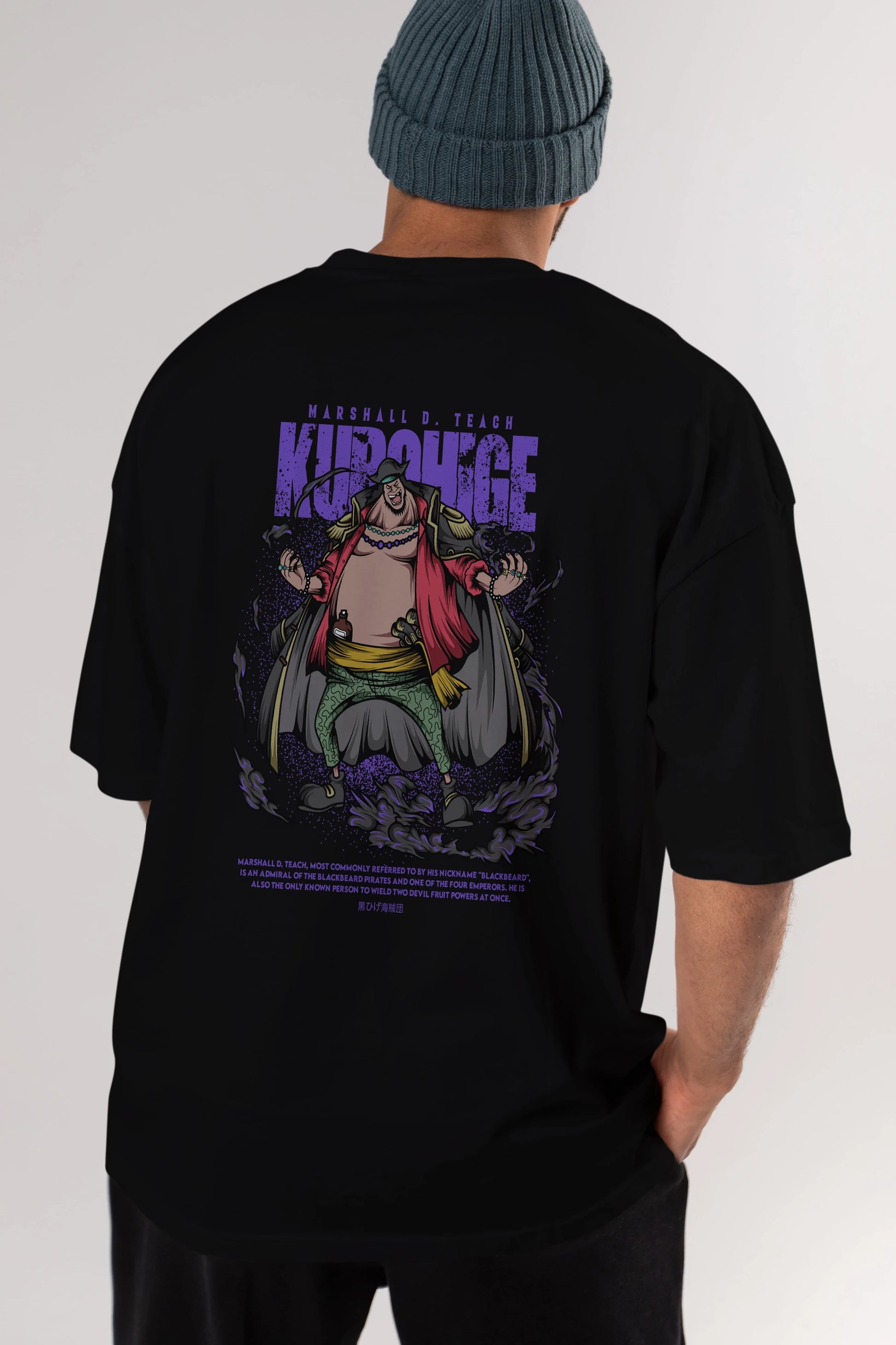Marshall D. Teach Anime Arka Baskılı Oversize t-shirt Erkek Kadın Unisex