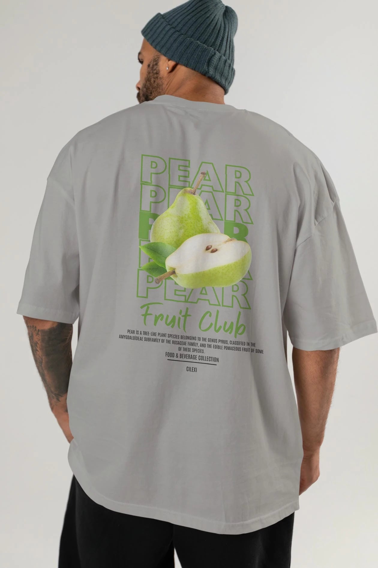 Pear Arka Baskılı Oversize t-shirt Erkek Kadın Pamuk Bisiklet Yaka tişort