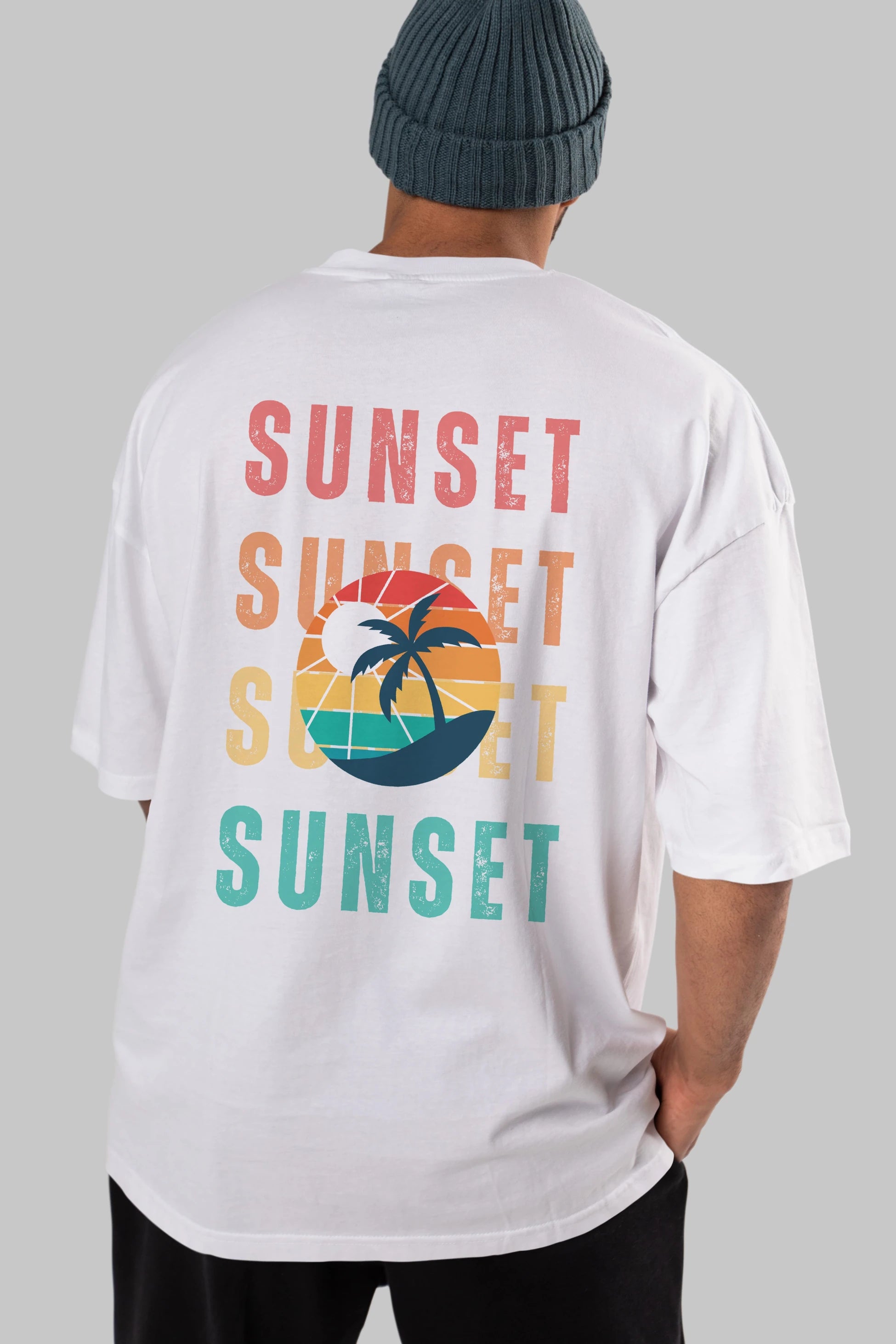 Sunset Yazılı Arka Baskılı Oversize t-shirt Erkek Kadın Unisex