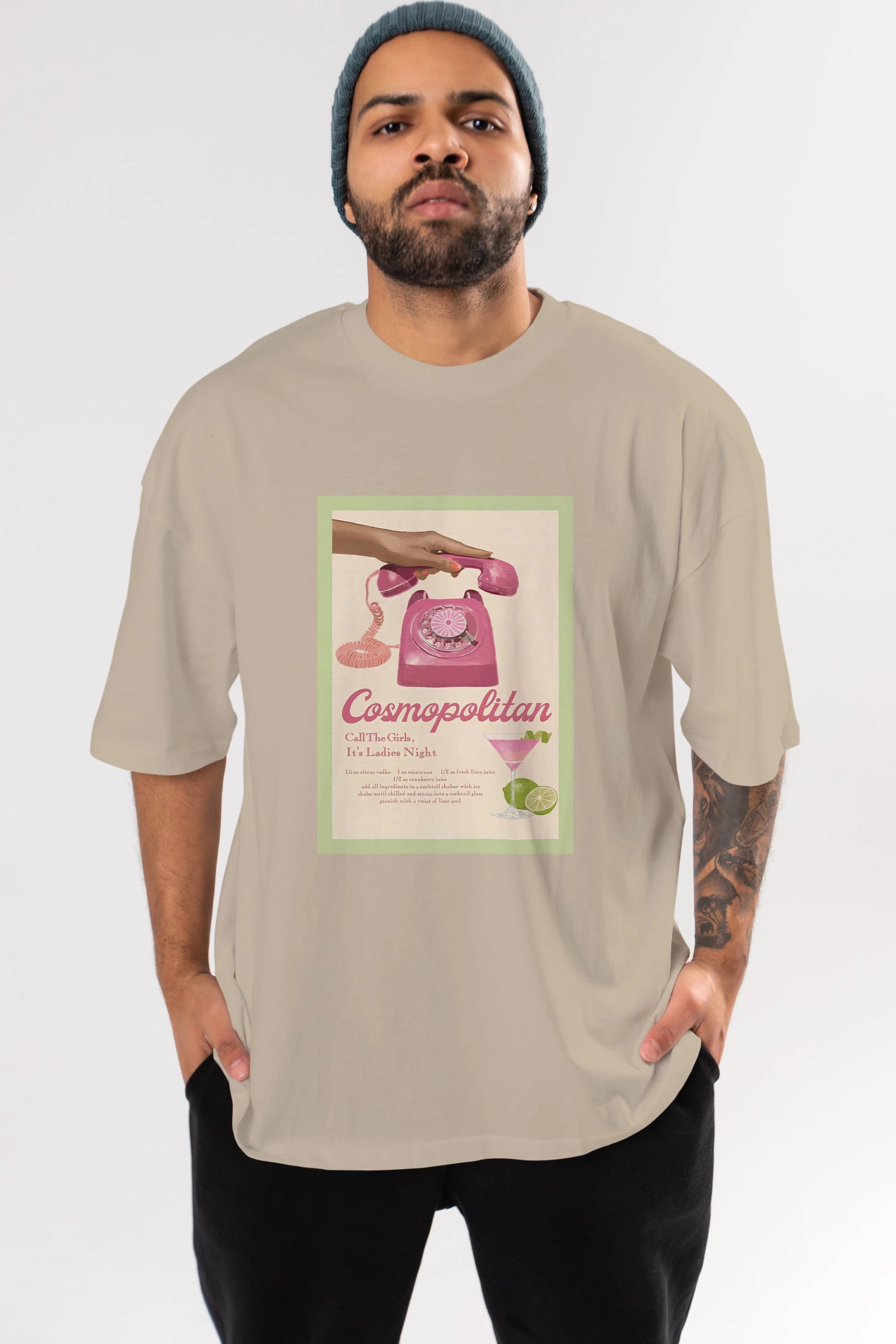 Cosmopolitan 5 Ön Baskılı Oversize t-shirt Erkek Kadın Unisex %100 Pamuk Bisiklet Yaka tişort