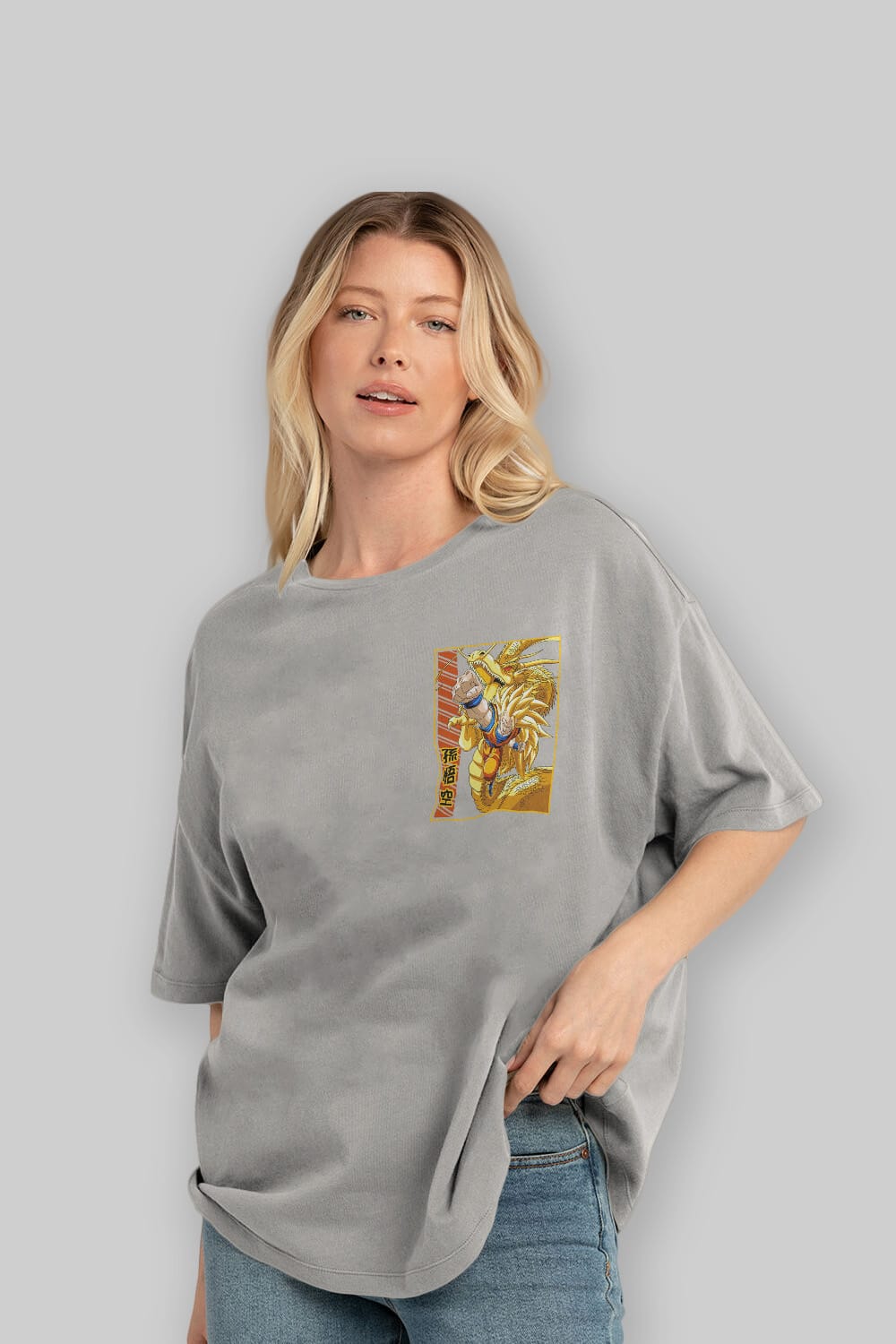 DragonBall Goku Ön Sol Baskılı Oversize t-shirt Erkek Kadın Unisex %100 Pamuk Bisiklet Yaka tişort