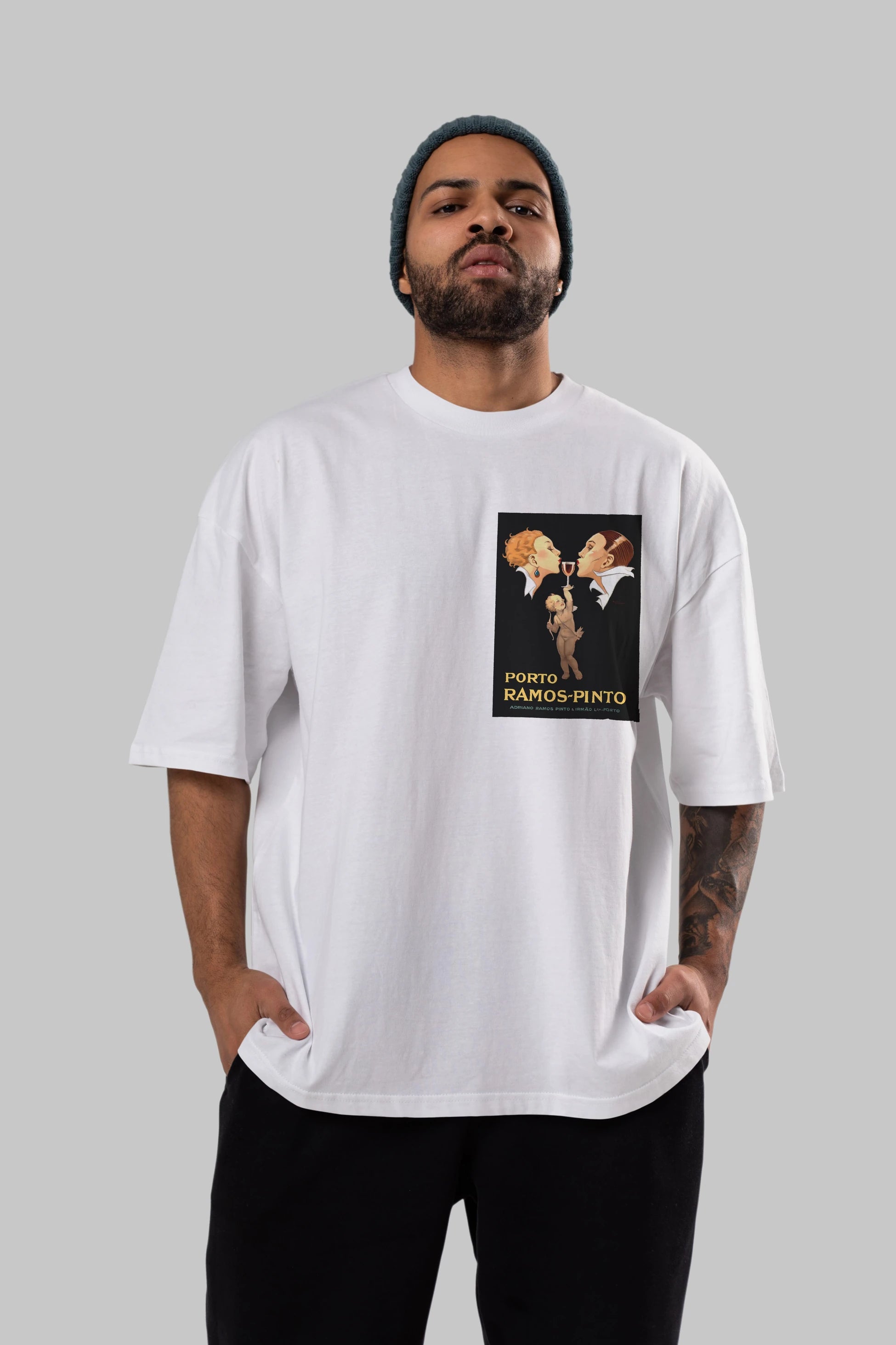 Porto Ramos Pinto Ön Sol Baskılı Oversize t-shirt Erkek Kadın Unisex %100 Pamuk Bisiklet Yaka tişort
