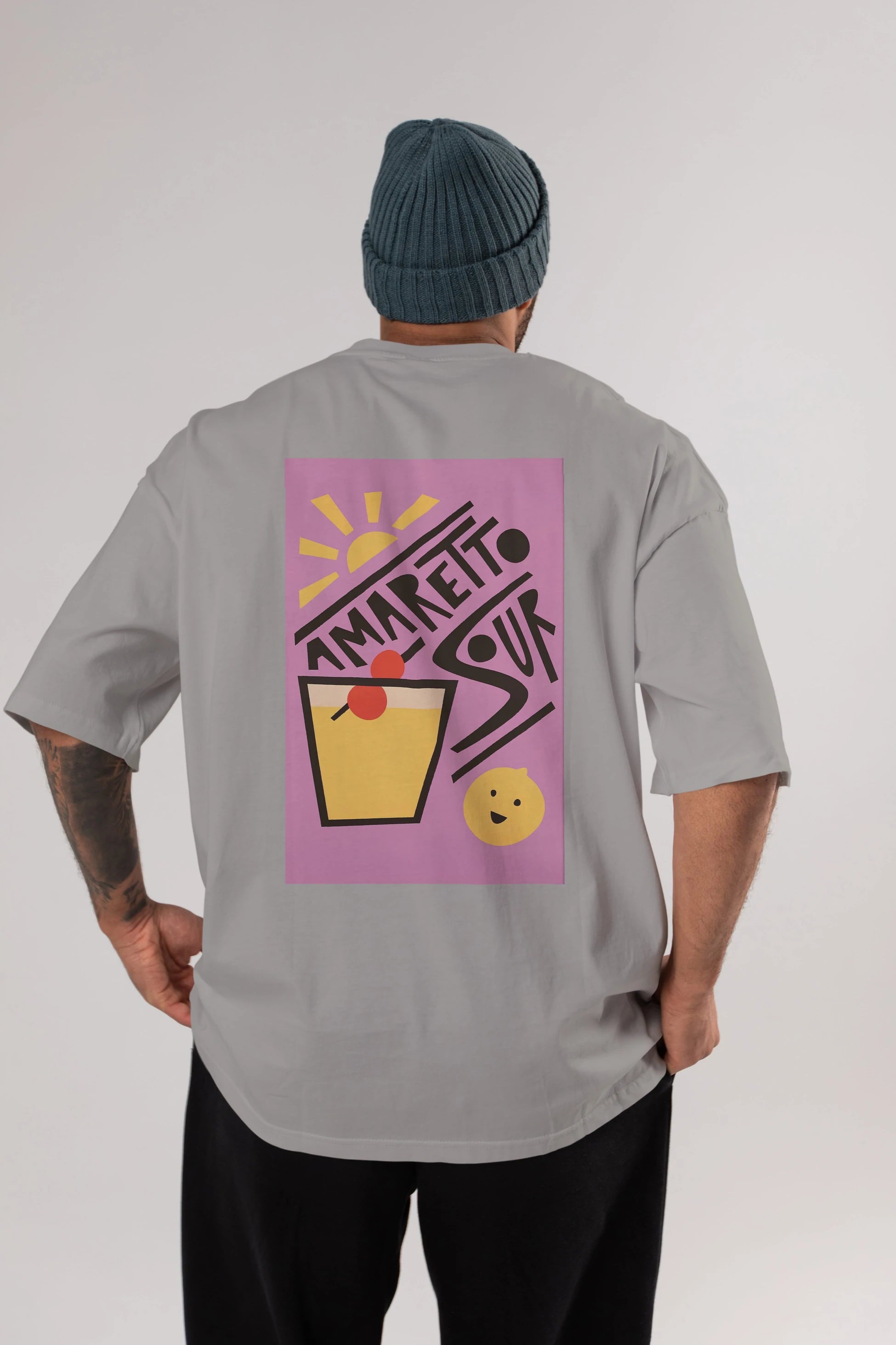 Amaretto Sour Arka Baskılı Oversize t-shirt Erkek Kadın Unisex %100 Pamuk Bisiklet Yaka tişort