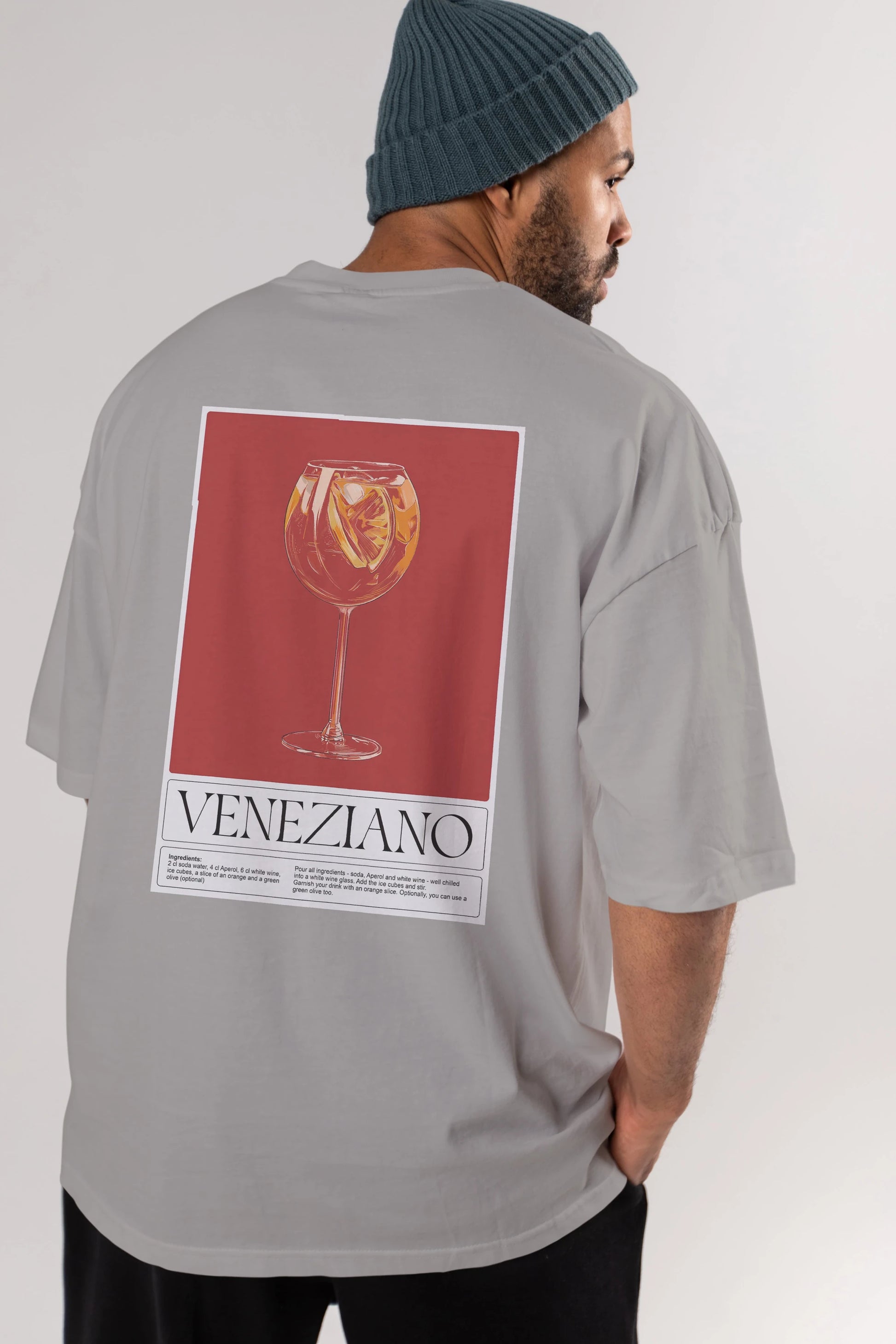 Veneziano Arka Baskılı Oversize t-shirt Erkek Kadın Unisex %100 Pamuk Bisiklet Yaka tişort