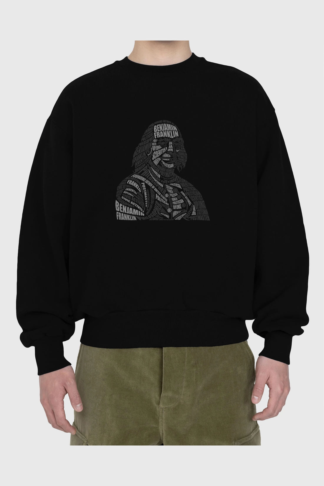 Benjamin Franklin Calligram Ön Baskılı Oversize Sweatshirt Erkek Kadın Unisex