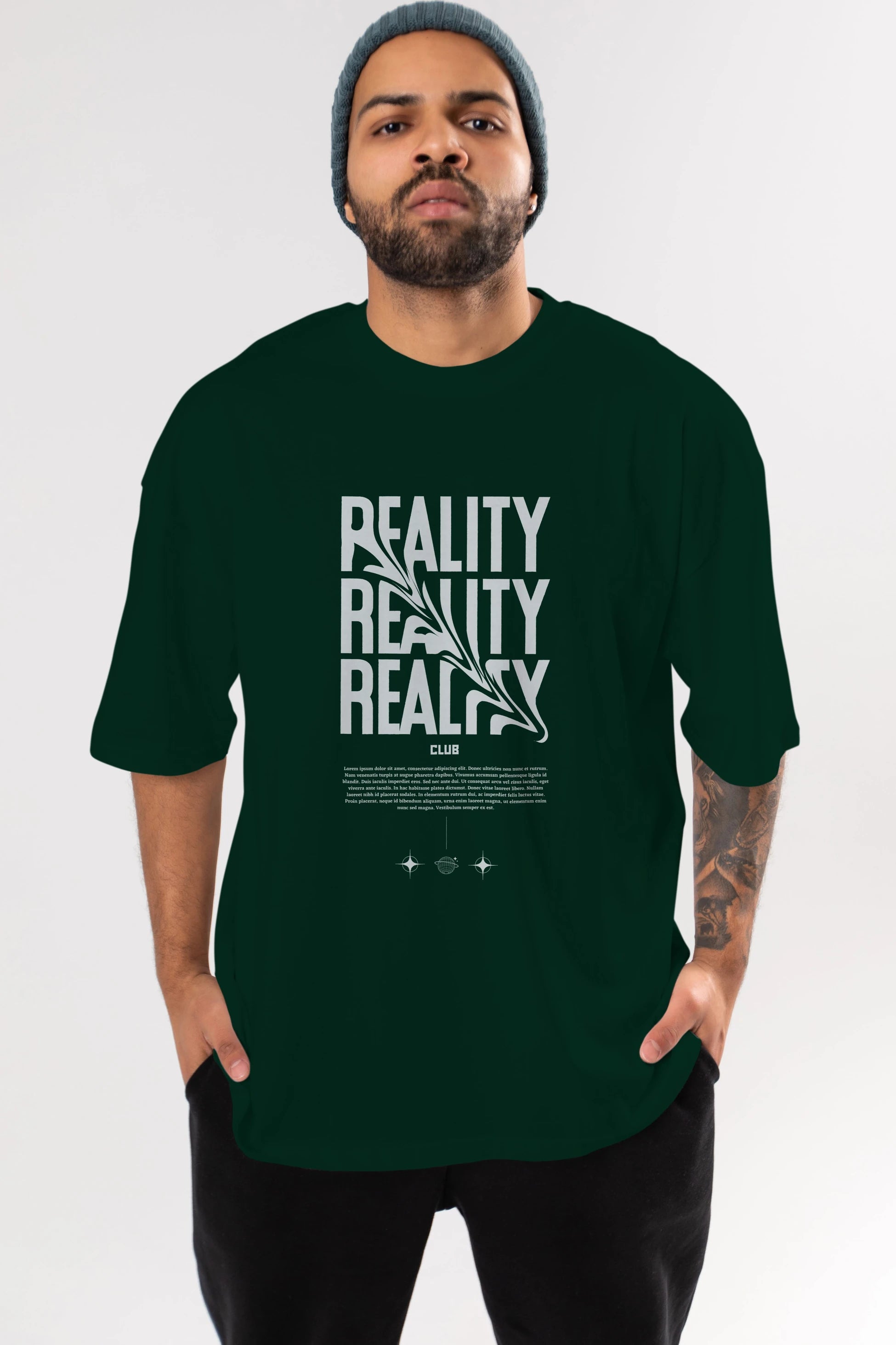 Reality Yazılı Ön Baskılı Oversize t-shirt Erkek Kadın Unisex