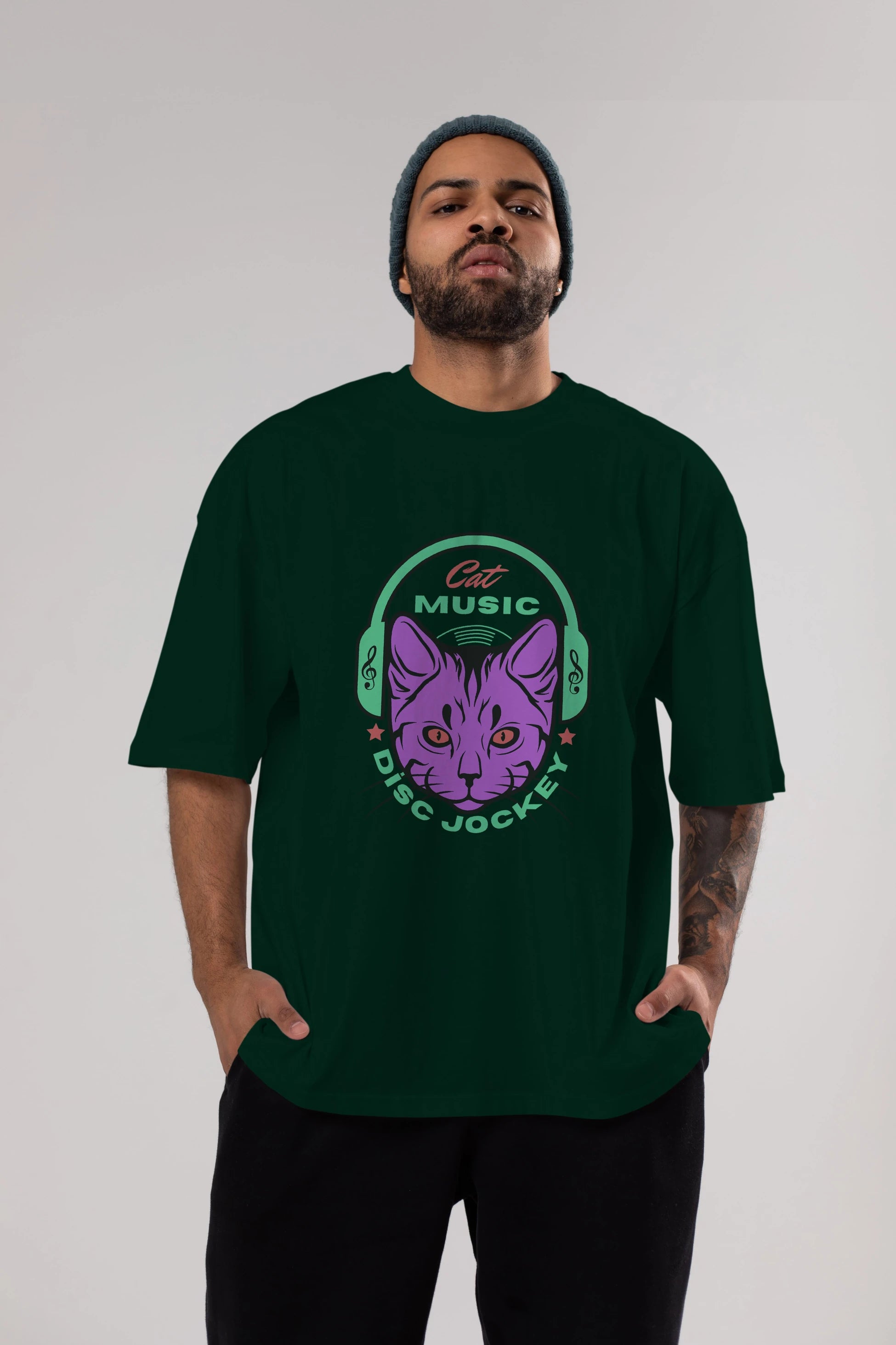 Cat Music Ön Baskılı Oversize t-shirt Erkek Kadın Unisex