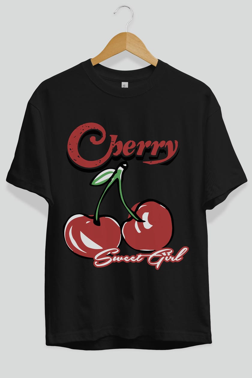 Cherry Cherries 8 Ön Baskılı Oversize t-shirt Erkek Kadın Pamuk Bisiklet Yaka tişort