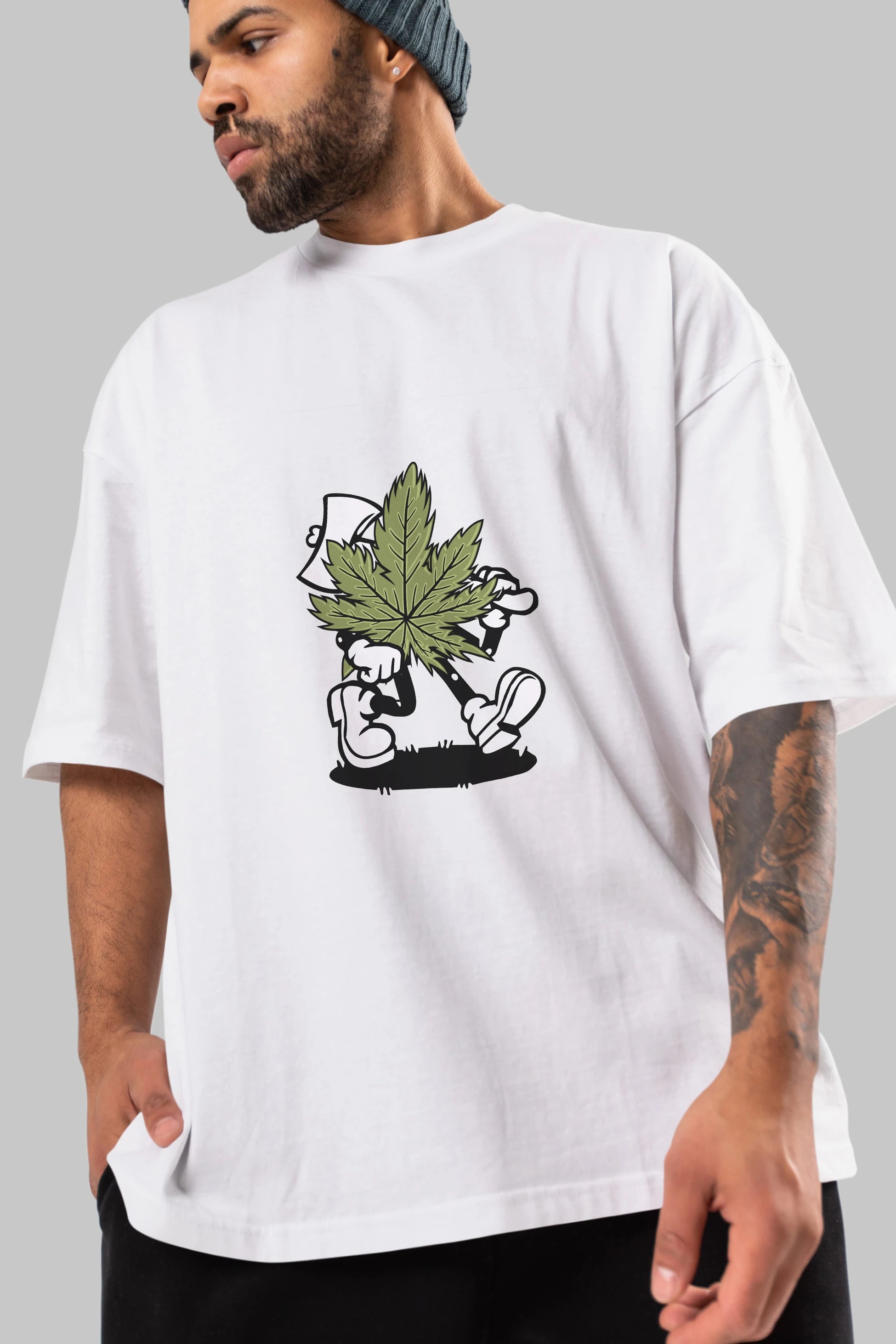 Weed Ön Baskılı Oversize t-shirt Erkek Kadın Unisex %100 Pamuk tişort