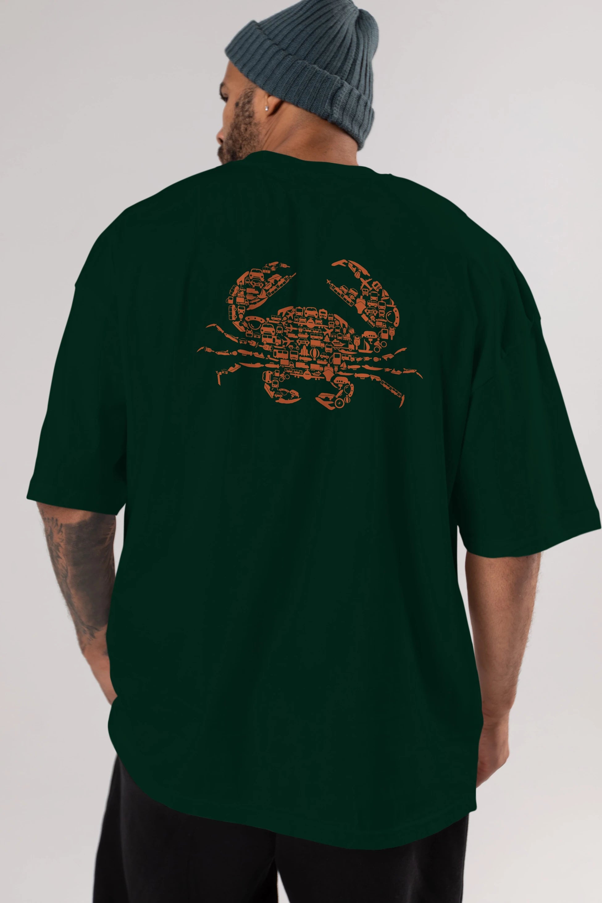 Crab Arka Baskılı Oversize t-shirt %100 pamuk Erkek Kadın Unisex