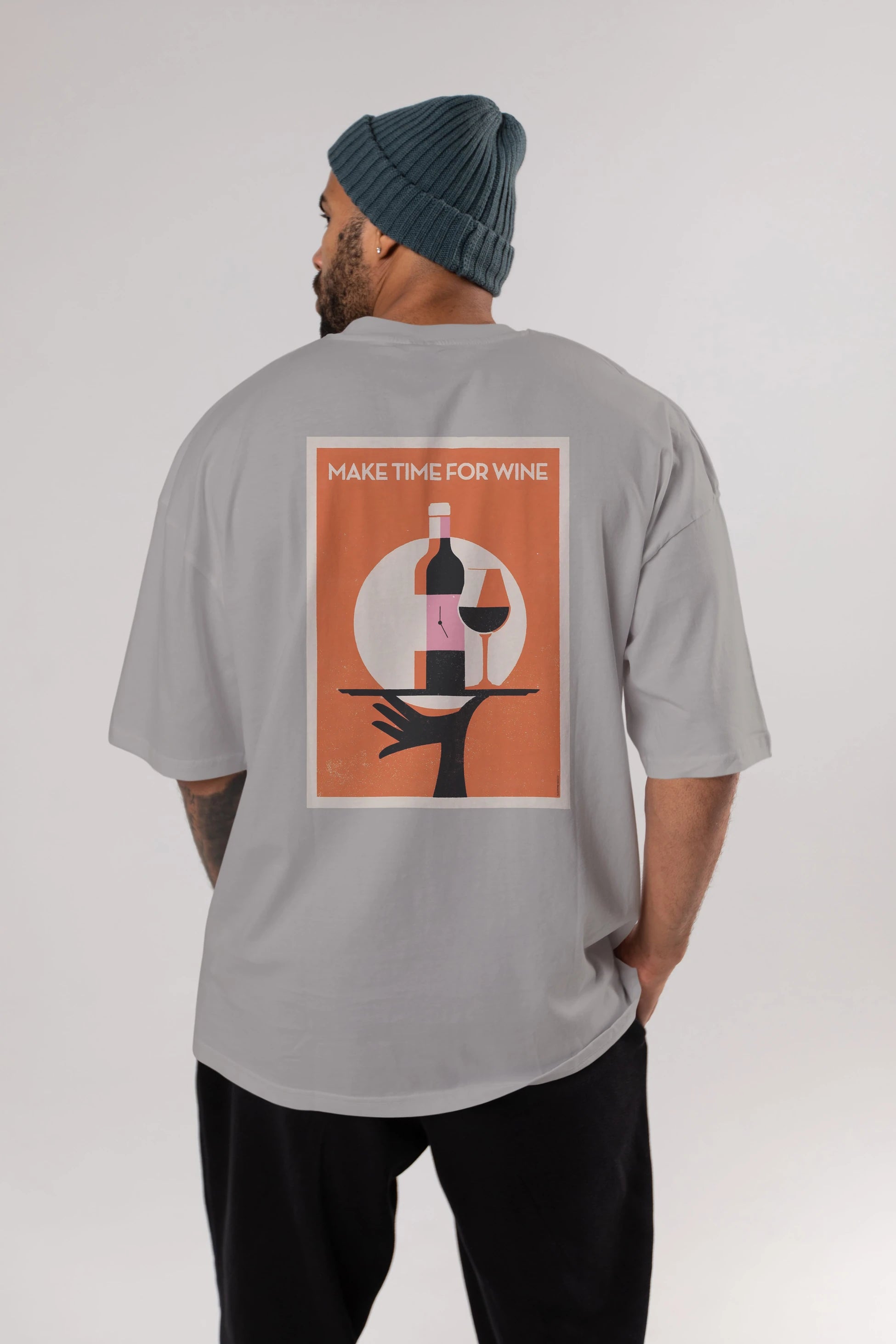 Make Time For Wine Arka Baskılı Oversize t-shirt Erkek Kadın Unisex %100 Pamuk Bisiklet Yaka tişort