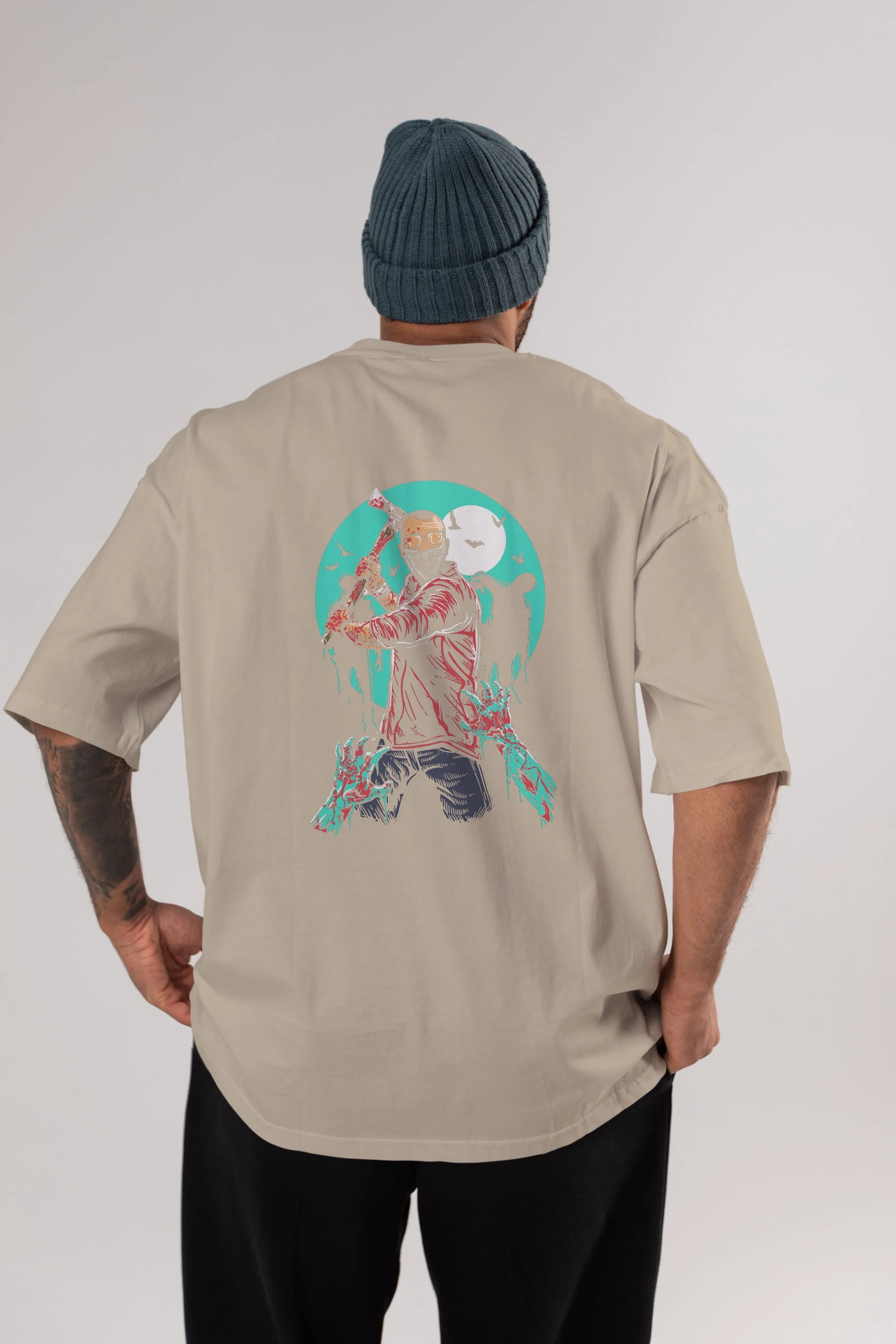 Zombie Killer Arka Baskılı Oversize t-shirt Erkek Kadın Unisex %100 Pamuk
