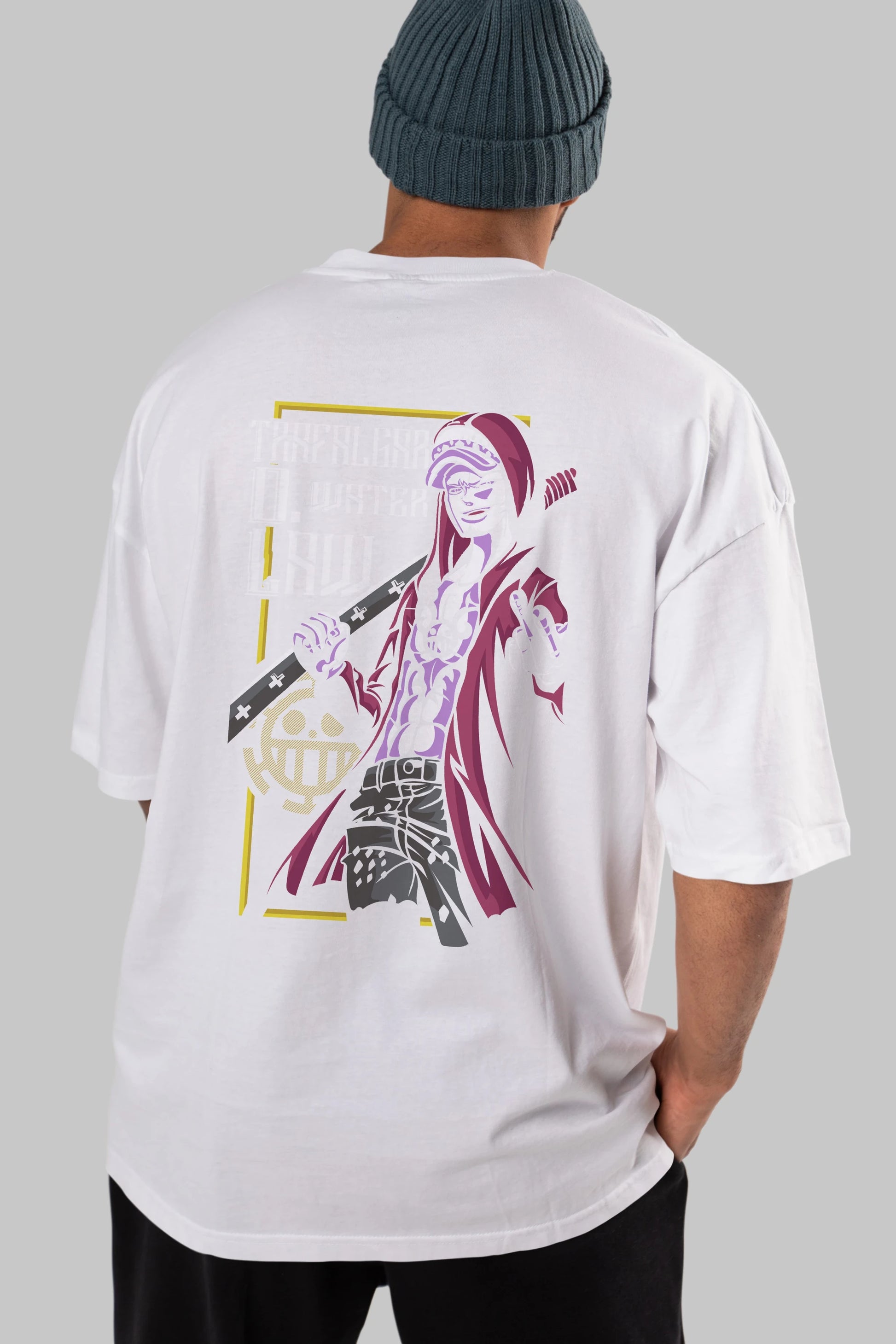Trafalgar D. Water Law Anime Arka Baskılı Oversize t-shirt Erkek Kadın Unisex %100 pamuk tişort
