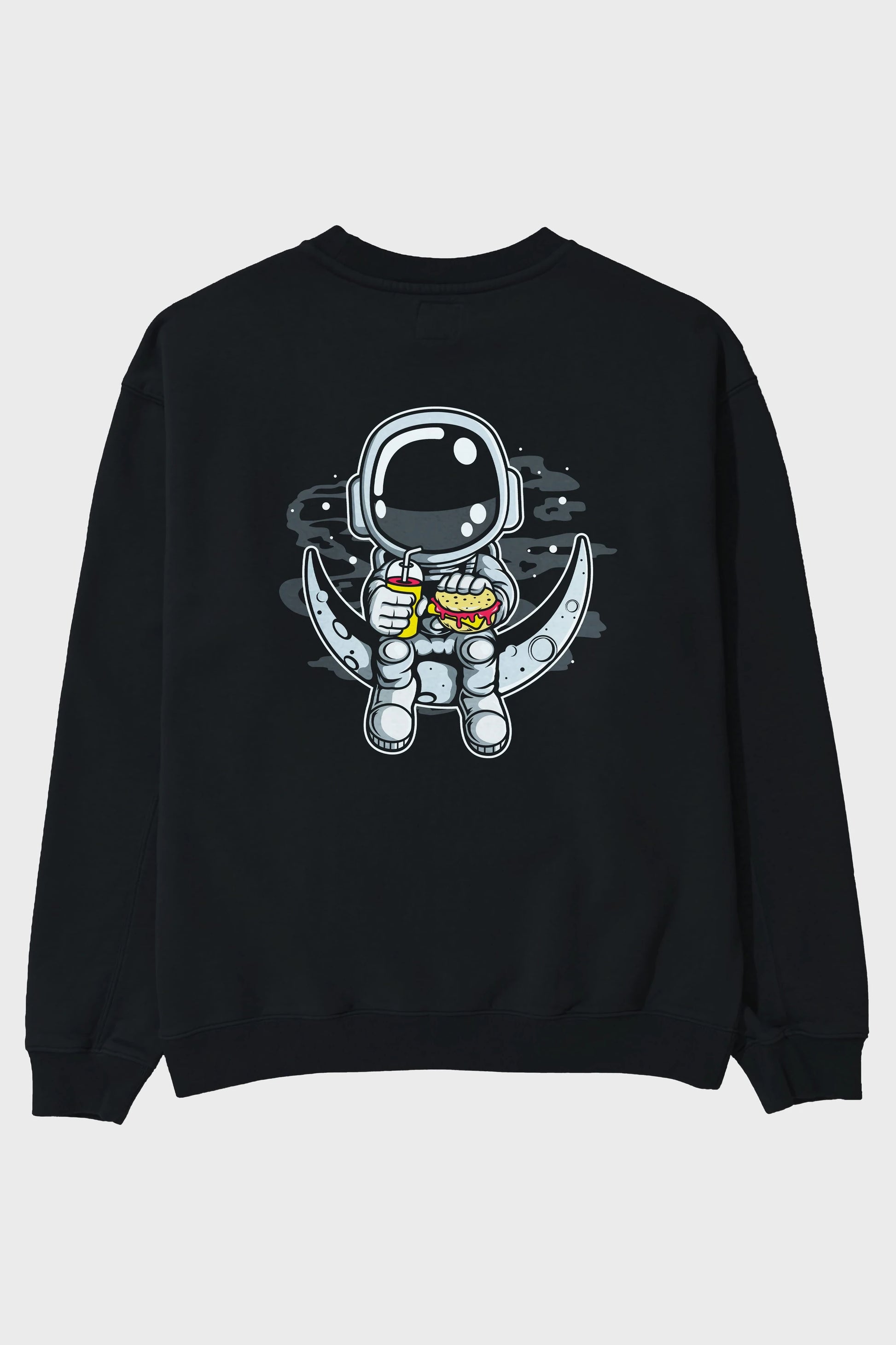 Astronaut Crescent Arka Baskılı Oversize Sweatshirt Erkek Kadın Unisex