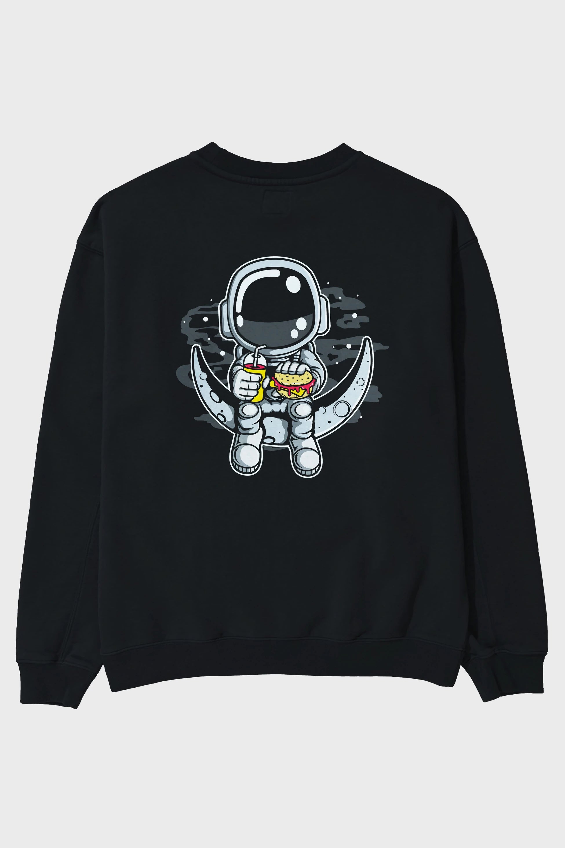 Astronaut Crescent Arka Baskılı Oversize Sweatshirt Erkek Kadın Unisex