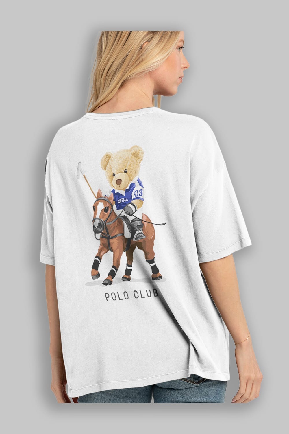 Teddy Bear Polo Club Arka Baskılı Oversize t-shirt Erkek Kadın Unisex %100 Pamuk