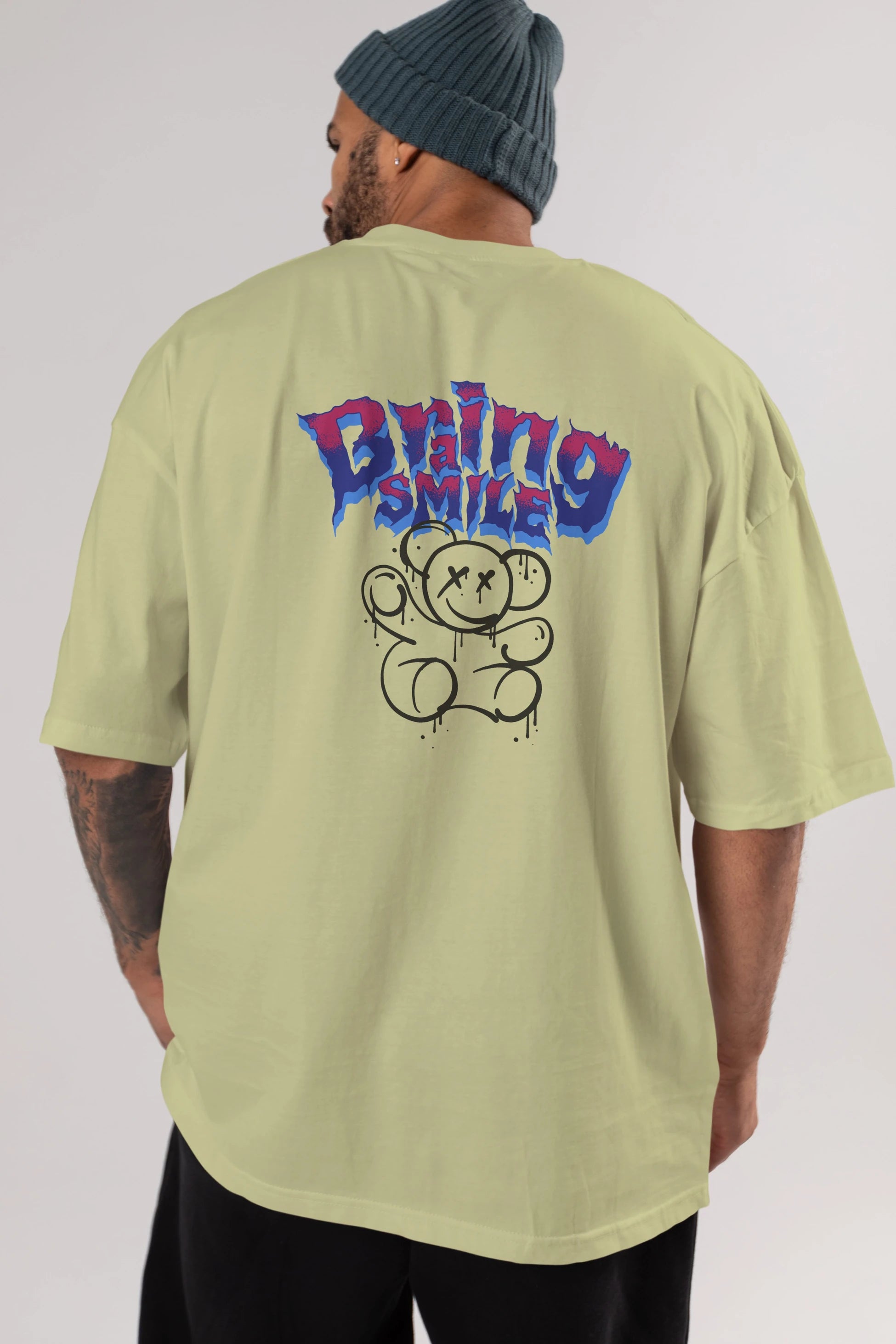 Teddy Bear Braing Smile Arka Baskılı Oversize t-shirt Erkek Kadın Unisex