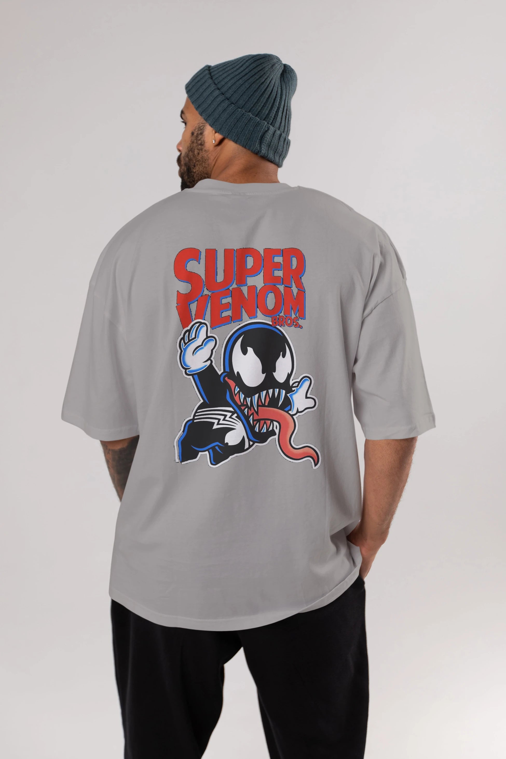 Super Venom Arka Baskılı Oversize t-shirt Erkek Kadın Unisex %100 Pamuk Bisiklet Yaka tişort
