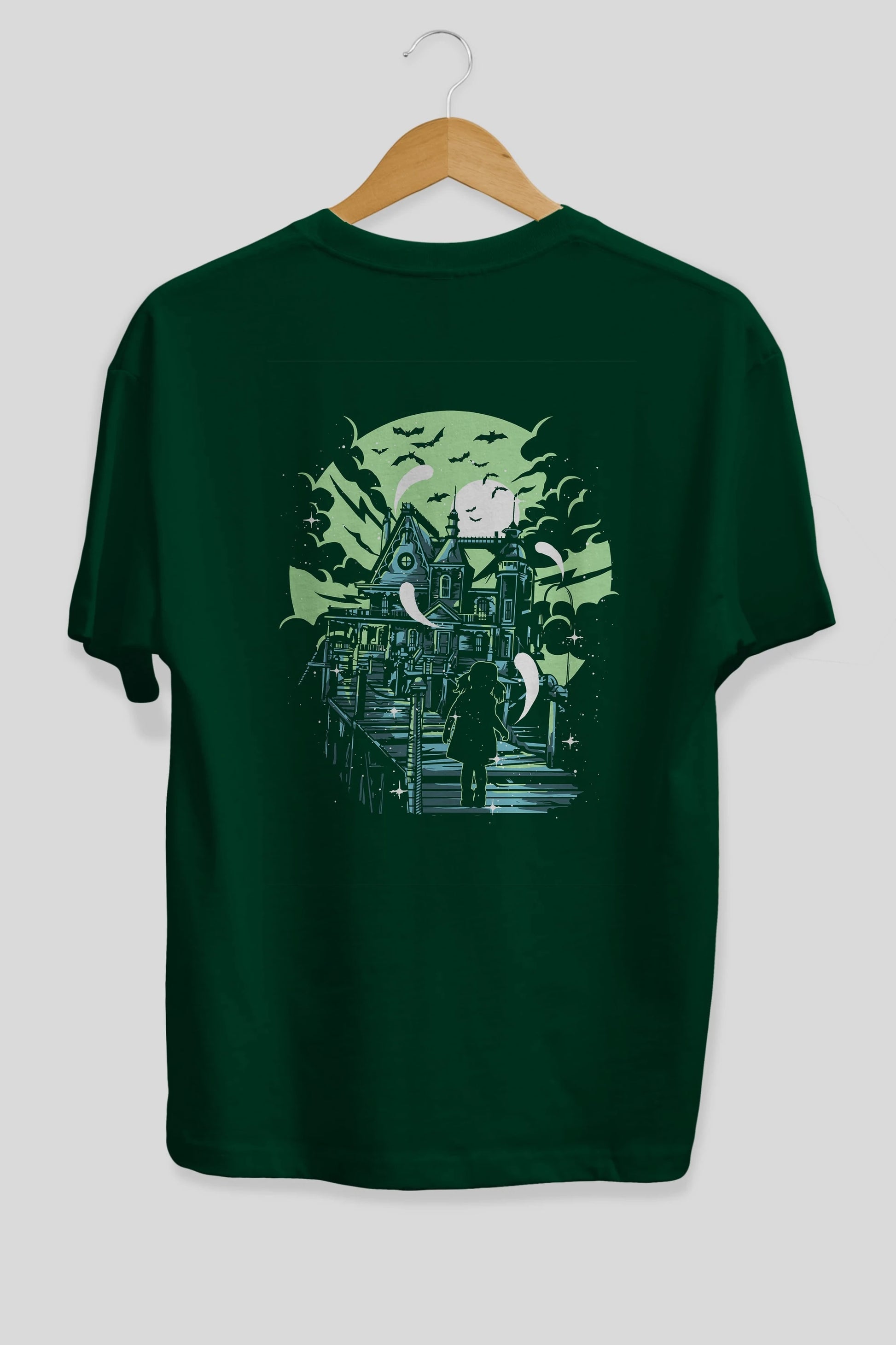 Haunted House Arka Baskılı Oversize t-shirt Erkek Kadın Unisex %100 Pamuk