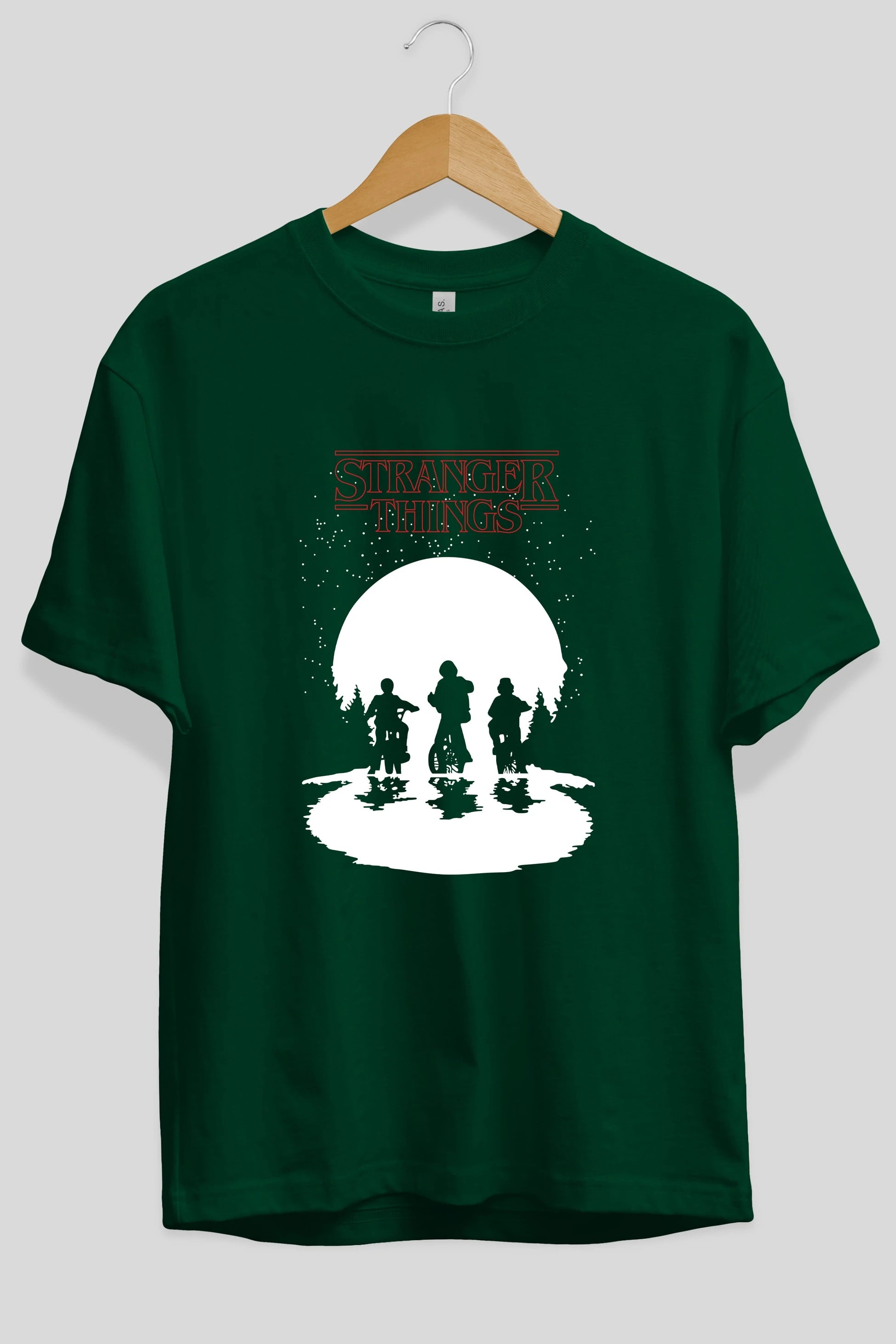 Stranger Things Ön Baskılı Oversize t-shirt Erkek Kadın Unisex %100 Pamuk Bisiklet Yaka tişort