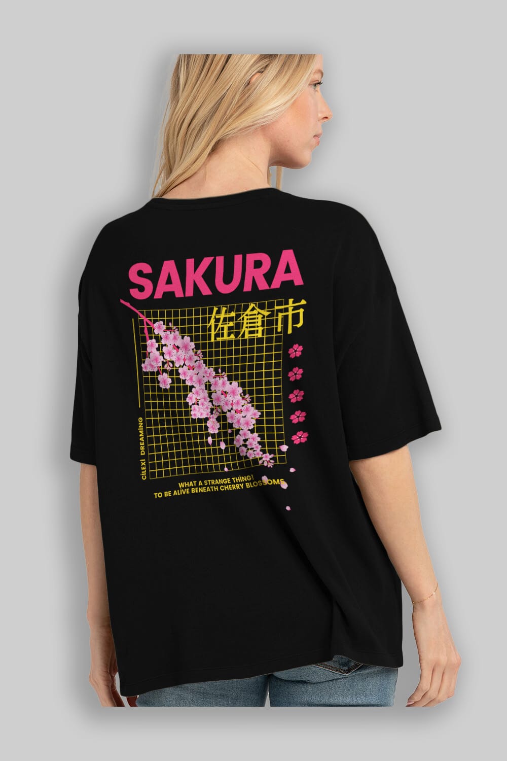 Sakura Streetwear Arka Baskılı Oversize t-shirt Erkek Kadın Unisex