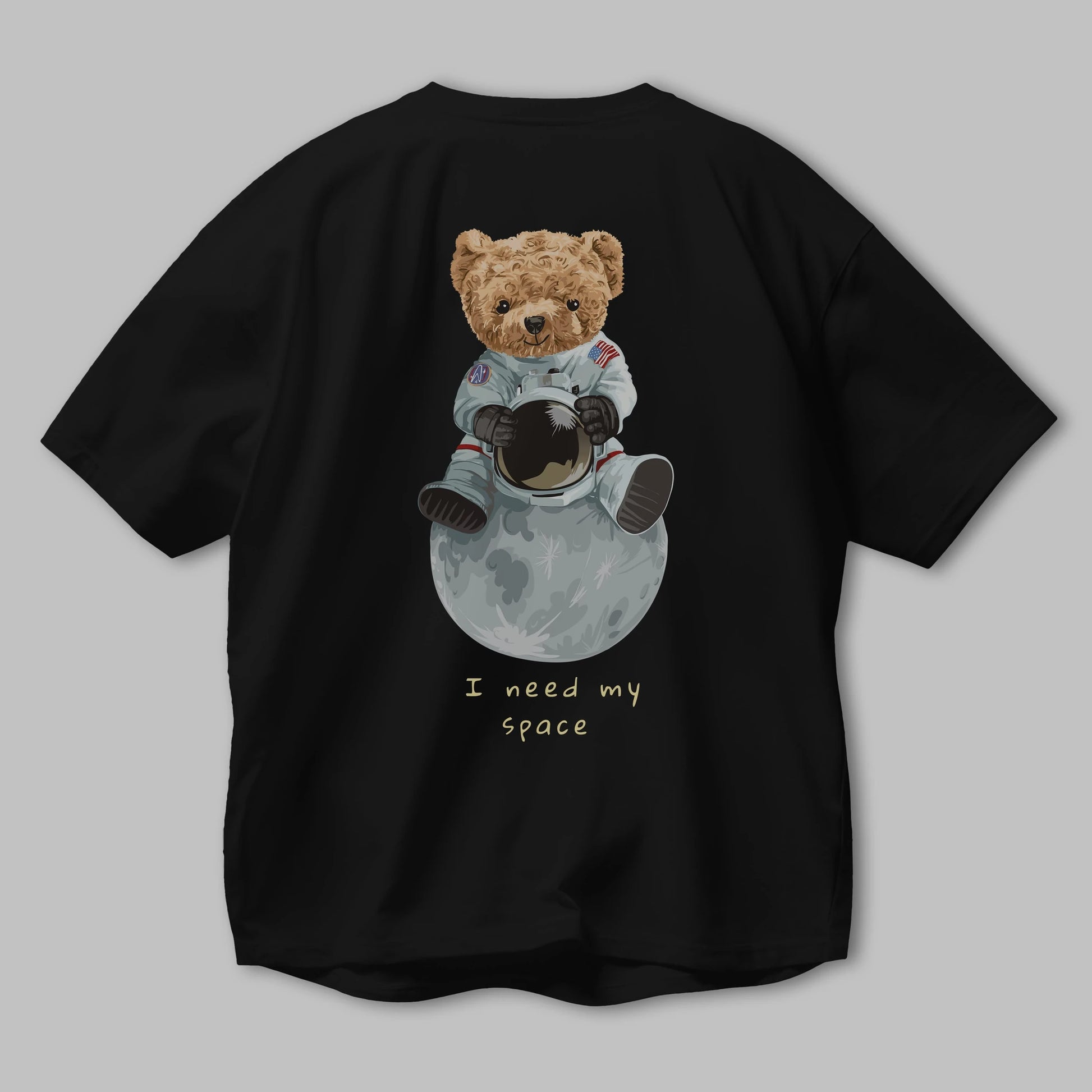 Teddy Bear I Need My Space Arka Baskılı Oversize t-shirt Erkek Kadın Unisex %100 Pamuk