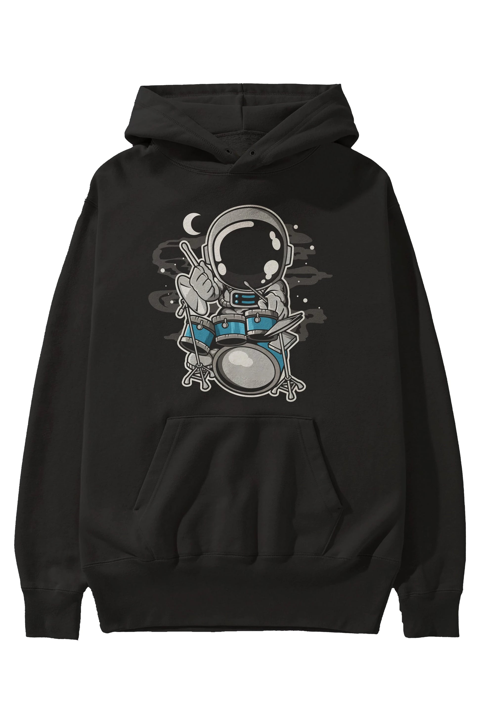 Astronaut Drummer Ön Baskılı Hoodie Oversize Kapüşonlu Sweatshirt Erkek Kadın Unisex