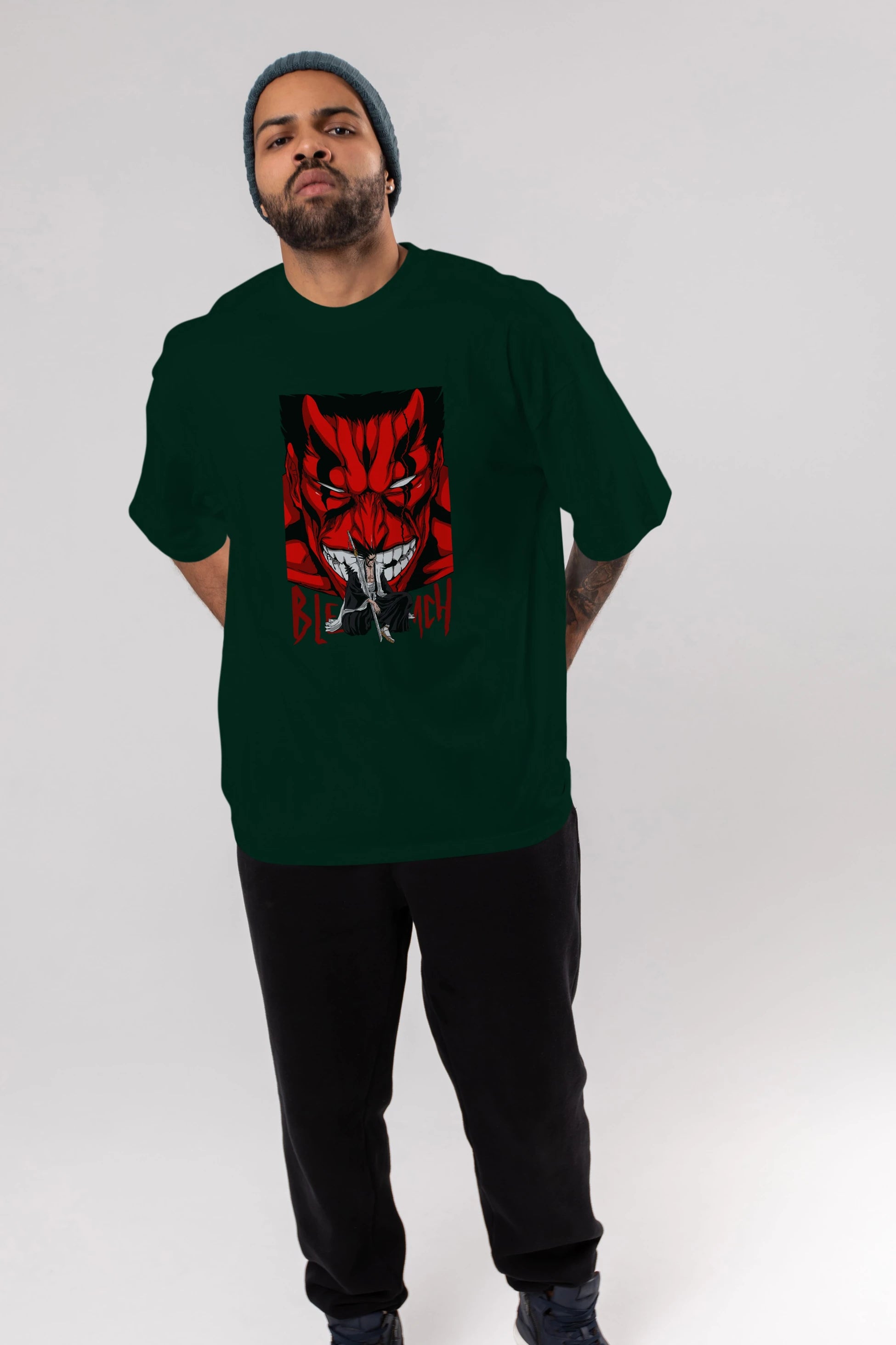 KENPACHI ZARAKI BLEACH Anime Ön Baskılı Oversize t-shirt %100 pamuk Erkek Kadın Unisex