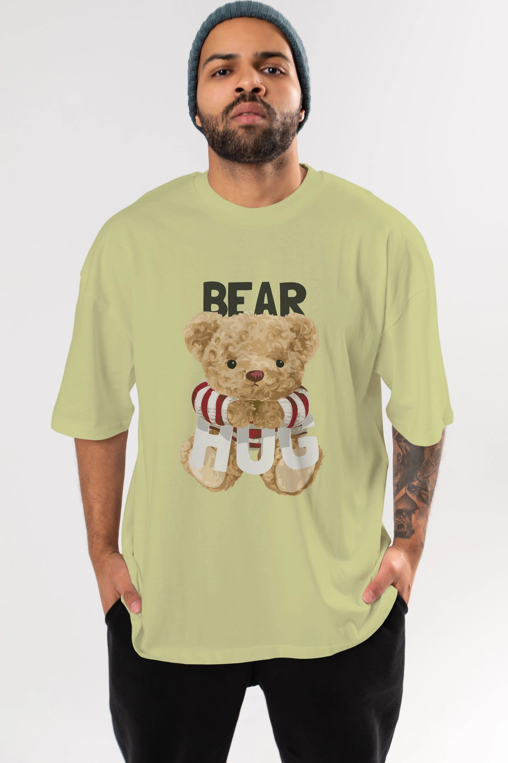 Teddy Bear Hug Ön Baskılı Oversize t-shirt Erkek Kadın Unisex %100 Pamuk