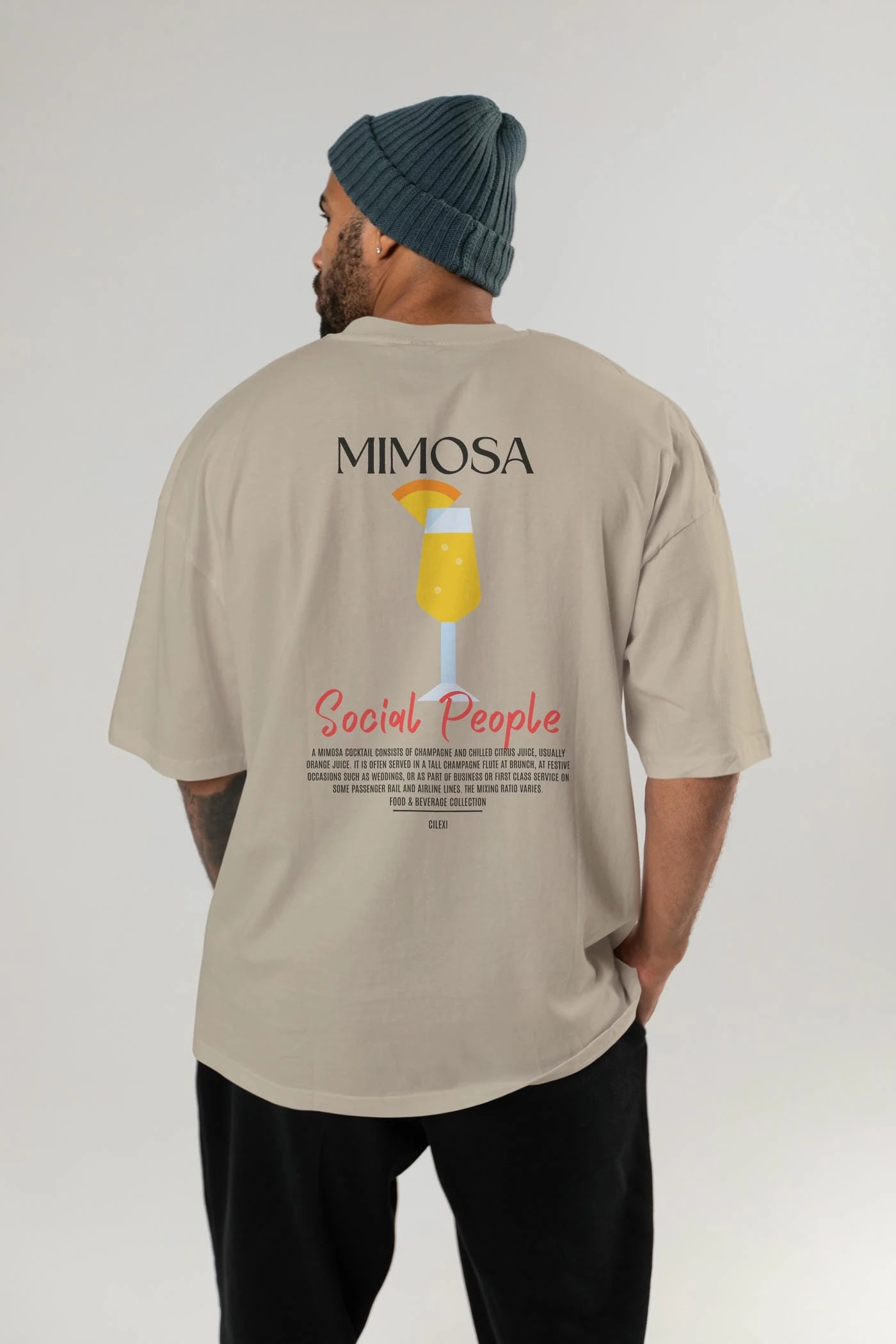 Mimosa Kokteyl Serisi Baskılı Oversize t-shirt Erkek Kadın Unisex %100 Pamuk Bisiklet Yaka tişort