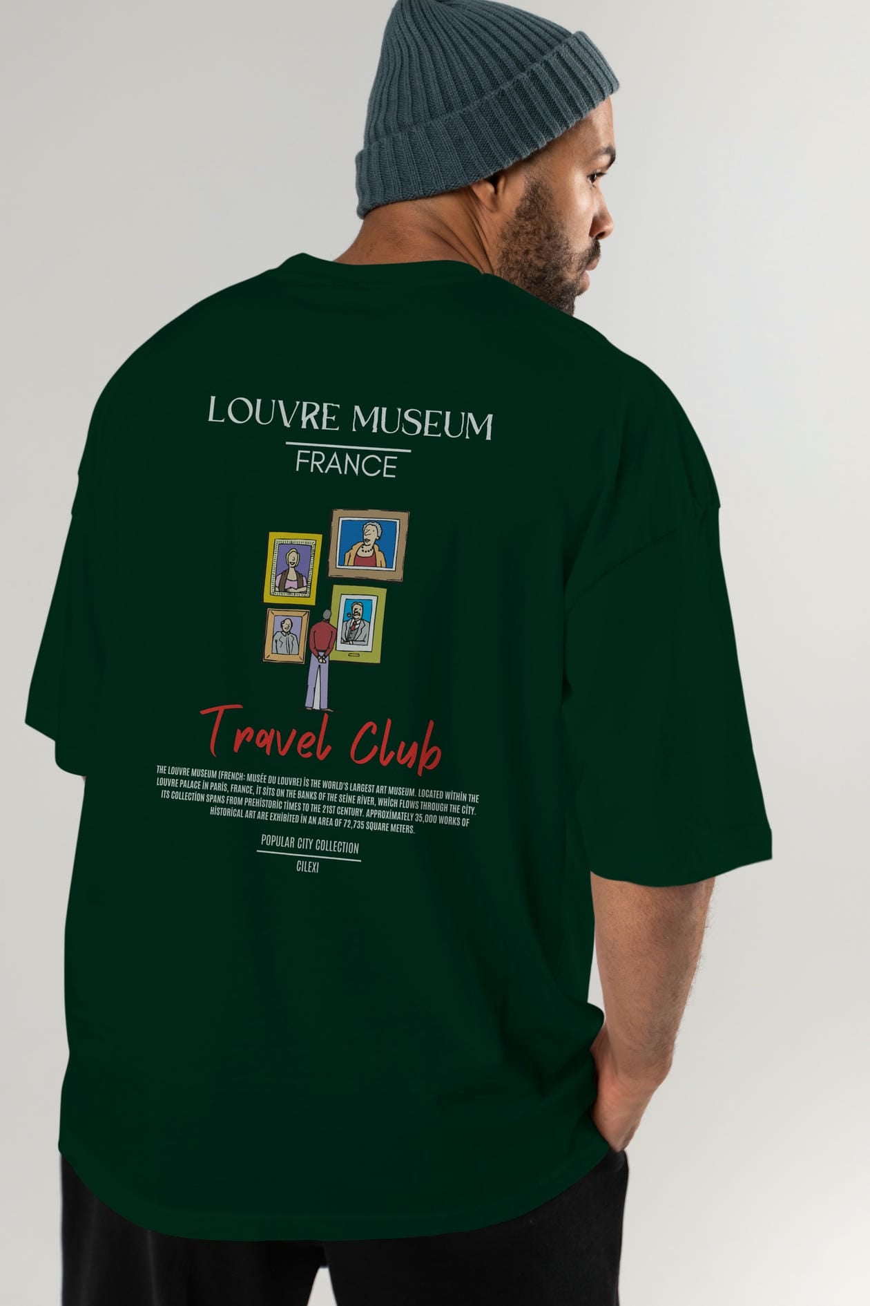 Louvre Museum France Arka Baskılı Oversize t-shirt Erkek Kadın Pamuk Bisiklet Yaka tişort