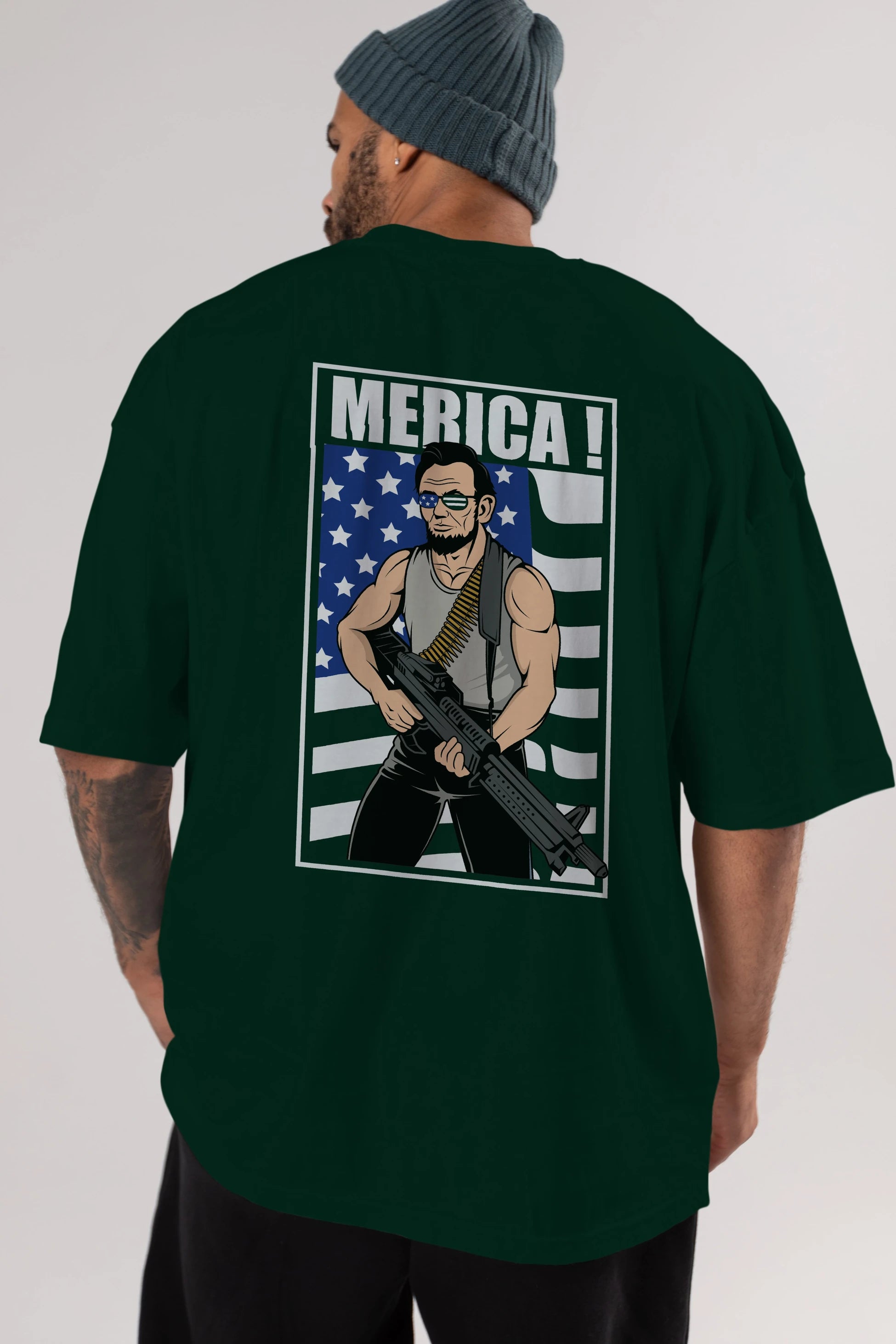 Lincoln Rambo Arka Baskılı Oversize t-shirt Erkek Kadın Unisex %100 Pamuk tişort