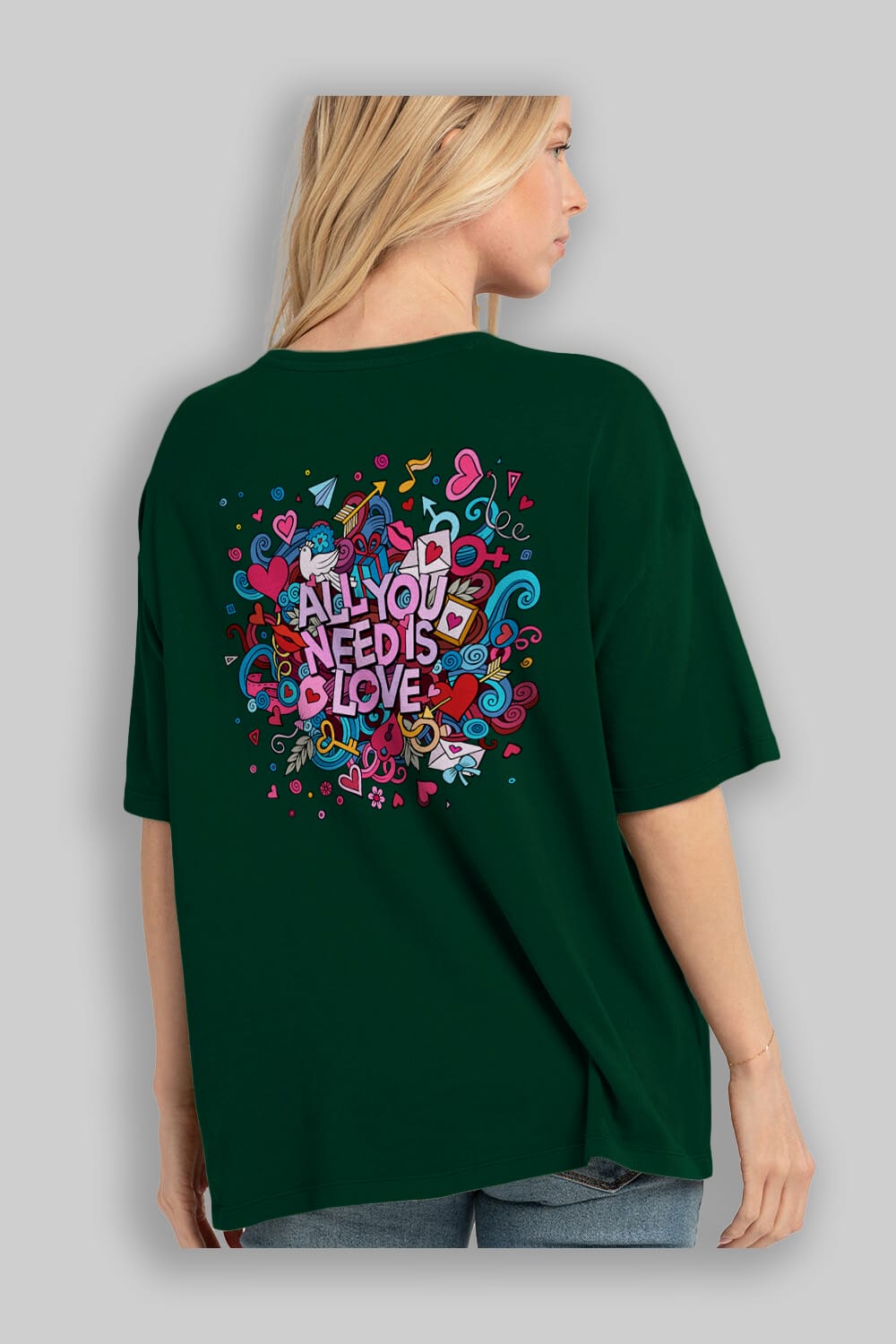 Cute Fun Colorful Heart Art Love Arka Baskılı Oversize t-shirt Erkek Kadın Unisex