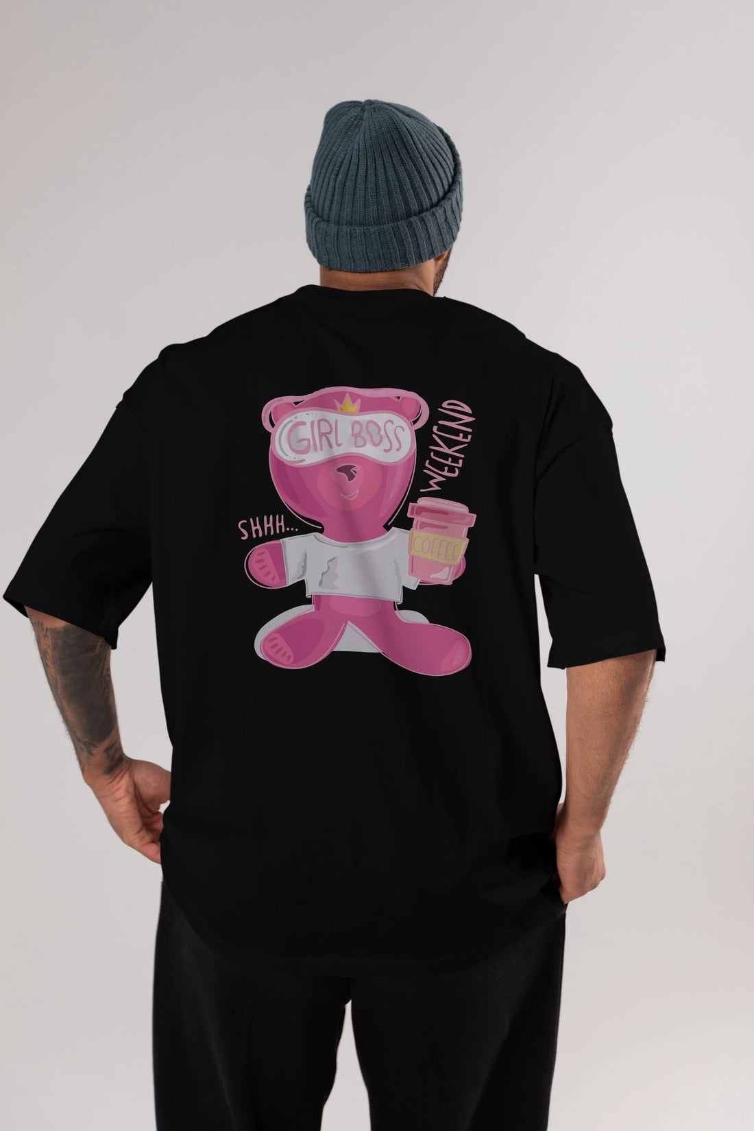 Girl Boss Bear Arka Baskılı Oversize t-shirt Erkek Kadın Unisex
