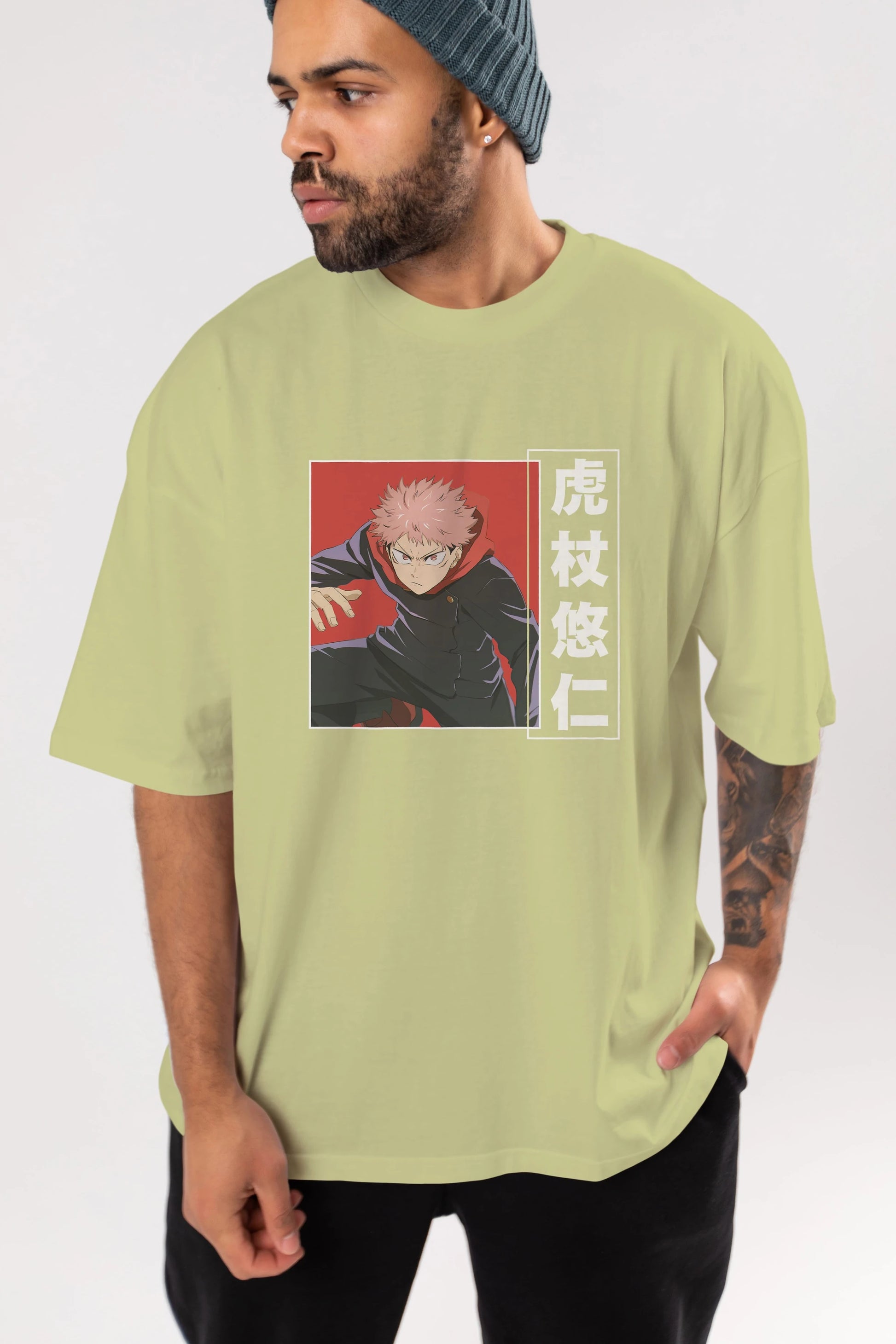 Yuuji Itadori 2 Anime Ön Baskılı Oversize t-shirt %100 pamuk Erkek Kadın Unisex
