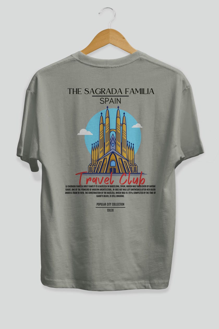 The Sagrada Familia Spain Arka Baskılı Oversize t-shirt Erkek Kadın Pamuk Bisiklet Yaka tişort