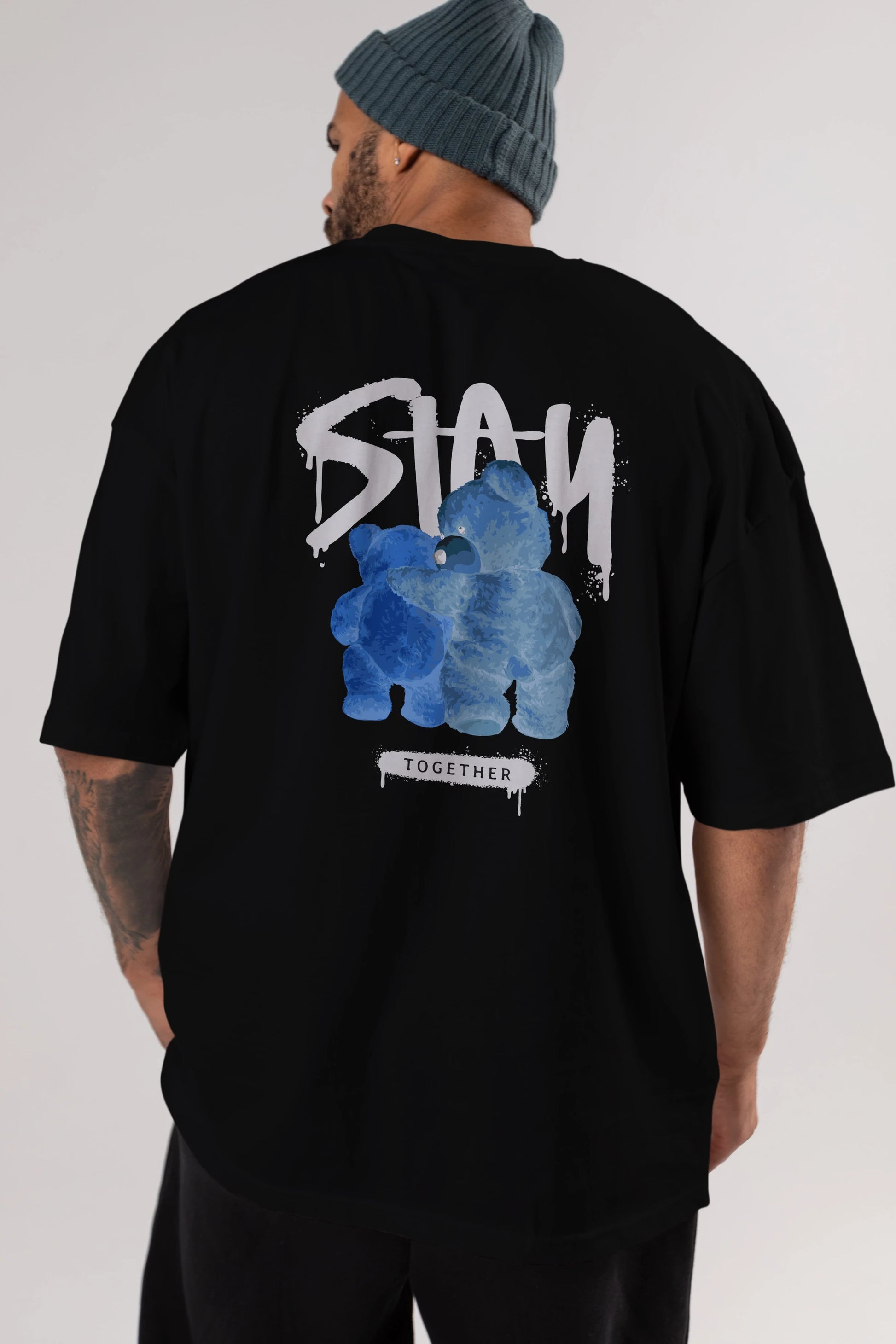 Stay Together Bear Arka Baskılı Oversize t-shirt Erkek Kadın Unisex
