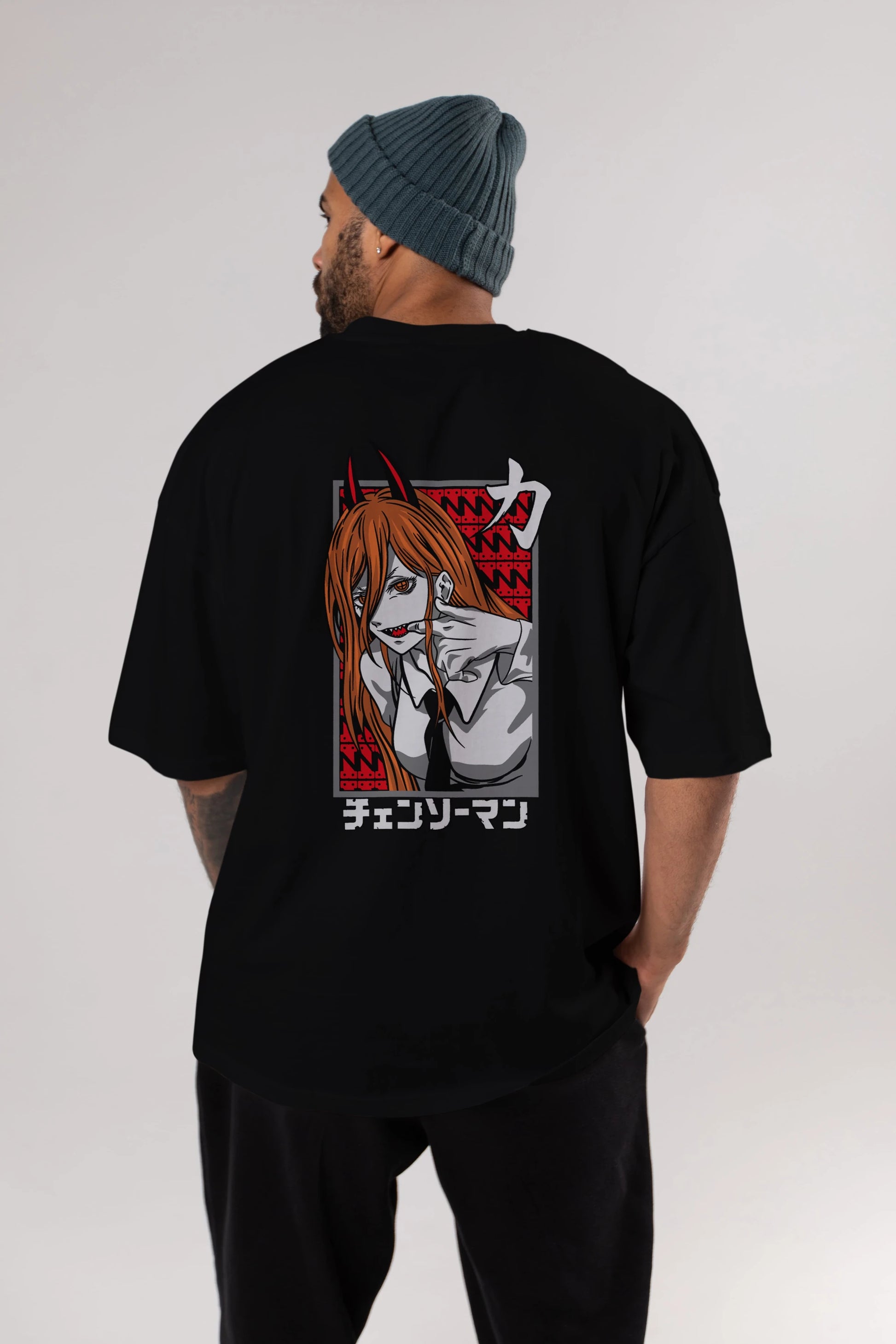 CHAINSAWMAN POWER Anime Arka Baskılı Oversize t-shirt Erkek Kadın Unisex