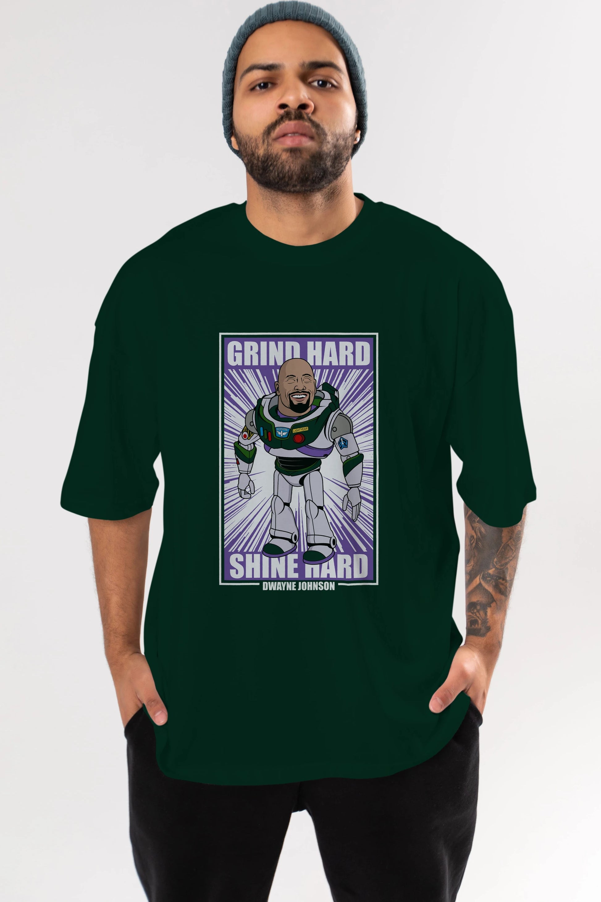 Dwayne Johnson Buzz Lightyear Ön Baskılı Oversize t-shirt Erkek Kadın Unisex %100 Pamuk tişort