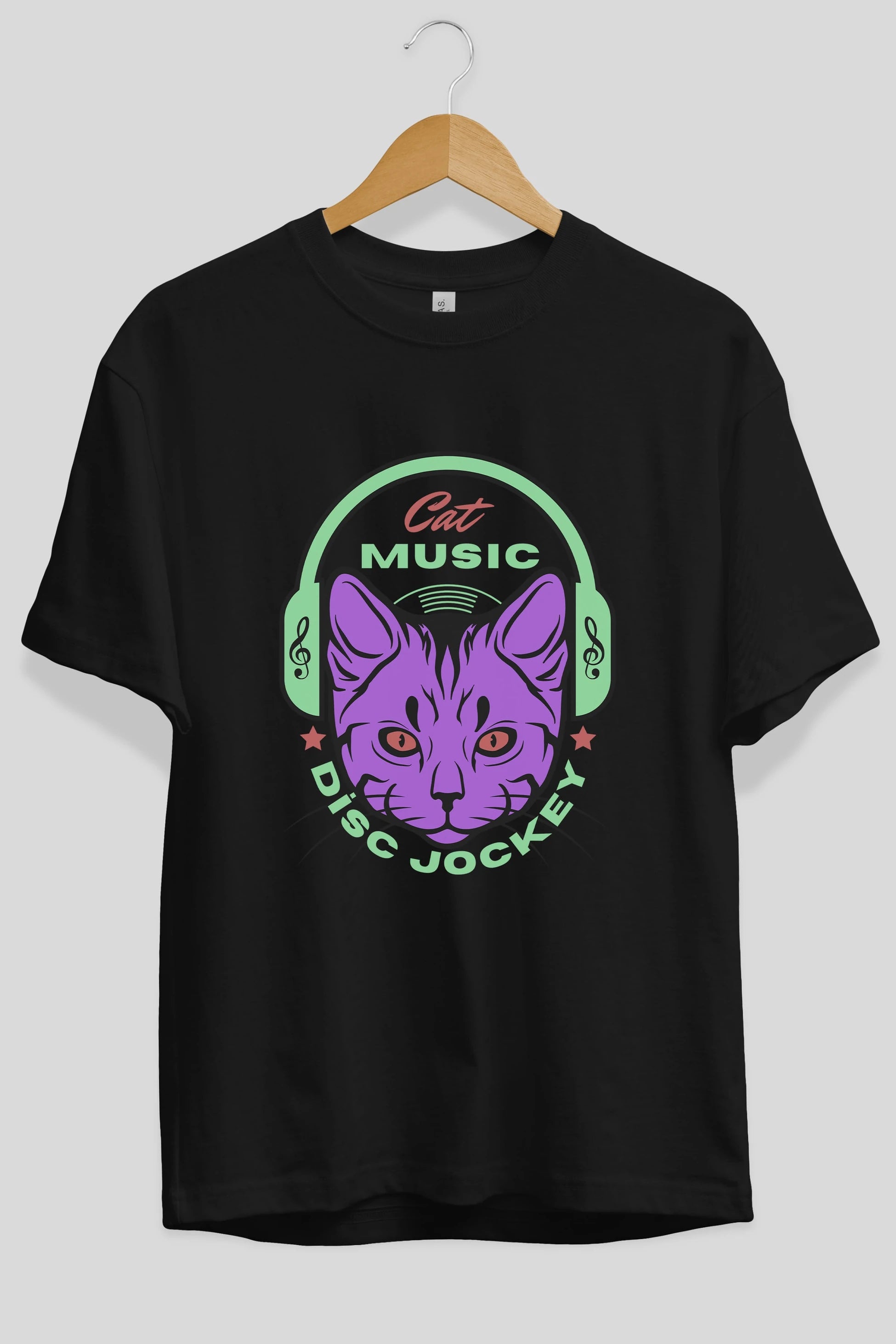 Cat Music Ön Baskılı Oversize t-shirt Erkek Kadın Unisex