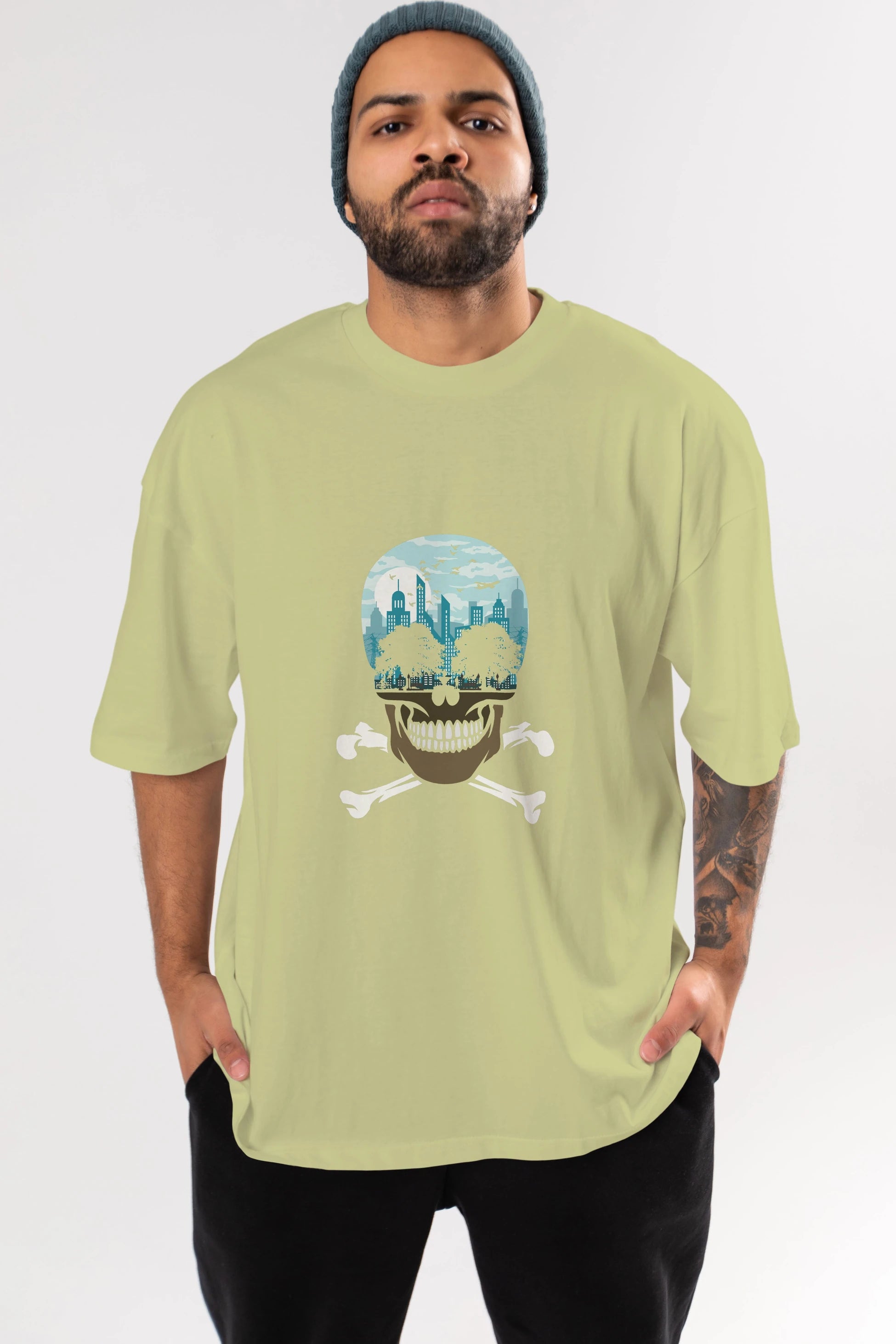 Death City Ön Baskılı Oversize t-shirt %100 pamuk Erkek Kadın Unisex