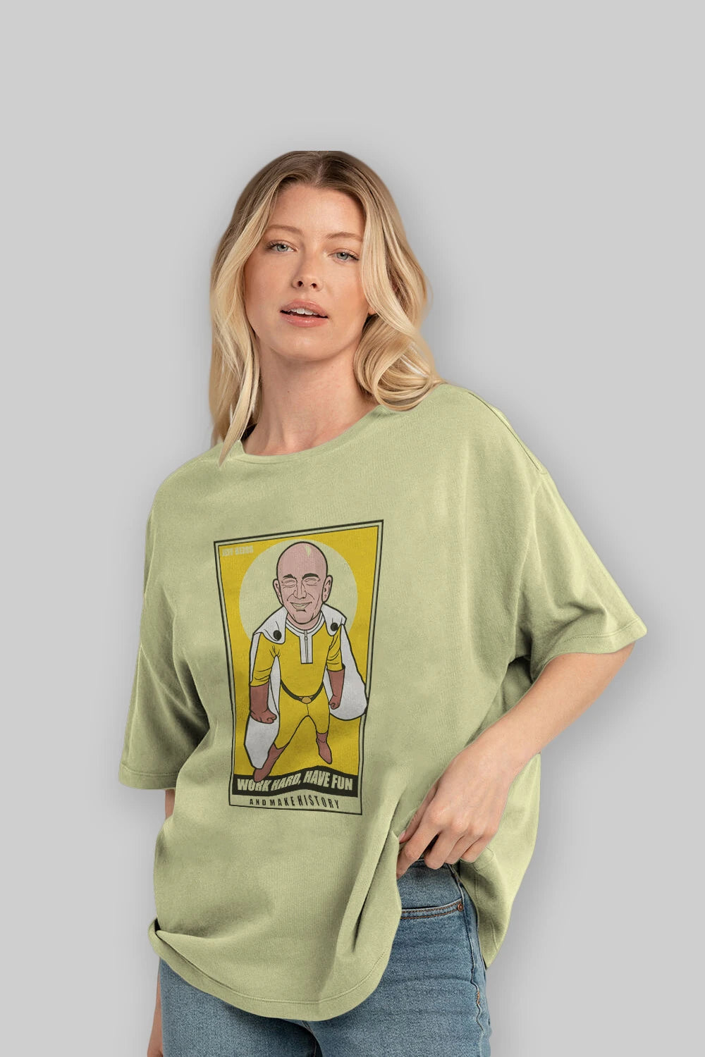 Jeff Bezos Saitama Ön Baskılı Oversize t-shirt Erkek Kadın Unisex %100 Pamuk tişort