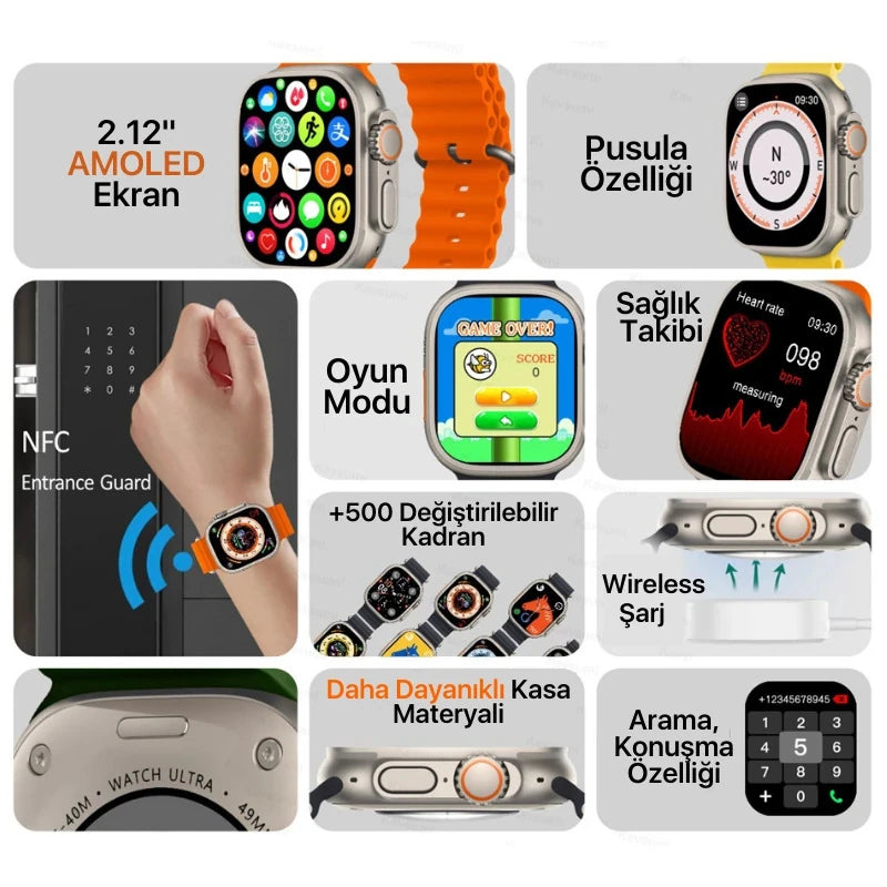 WATCH Ultra HK8 PRO MAX ( Toplamda 3 Kordonlu )