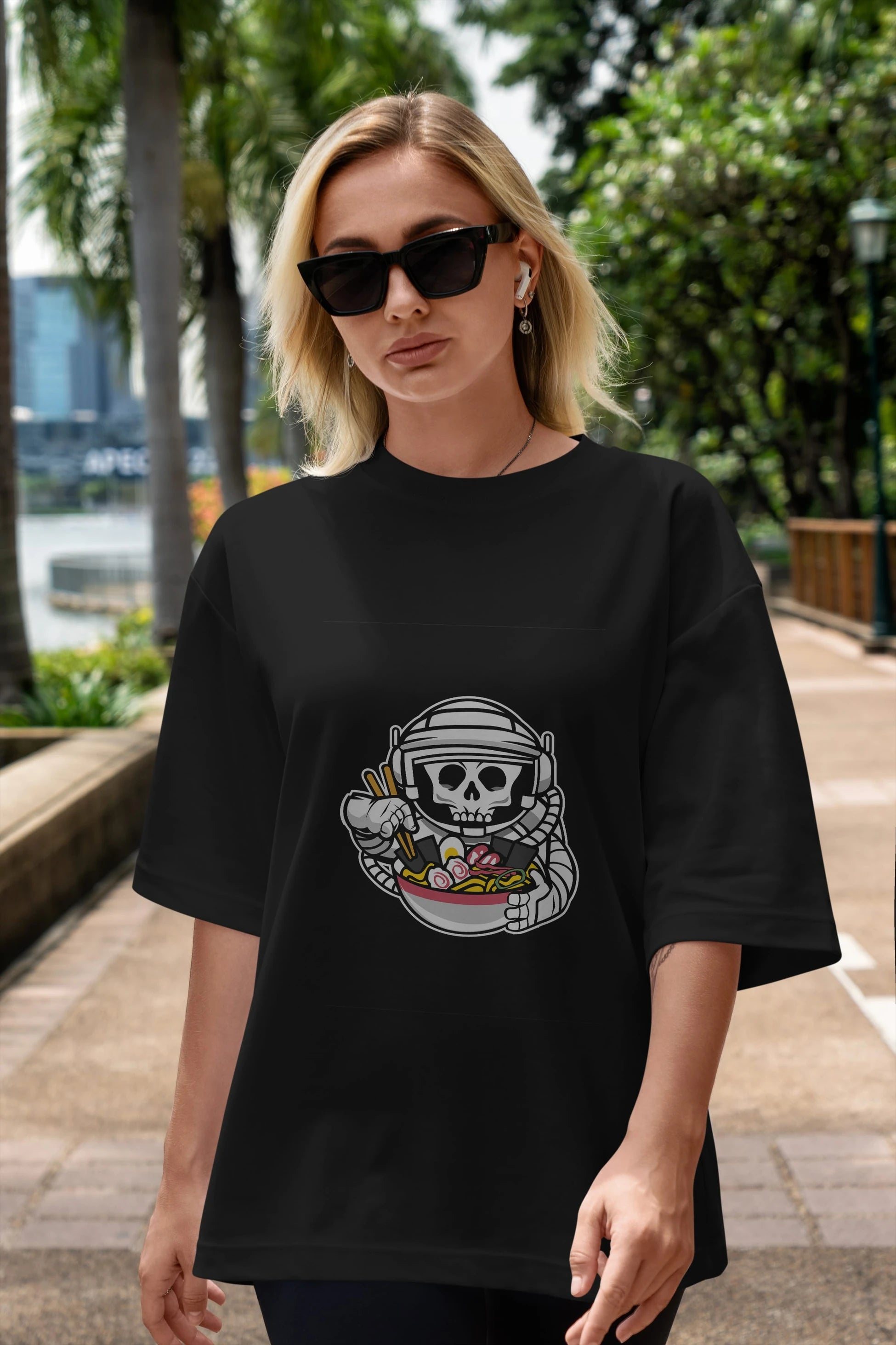Astronaut Ramen Ön Baskılı Oversize t-shirt Erkek Kadın Unisex %100 Pamuk tişort