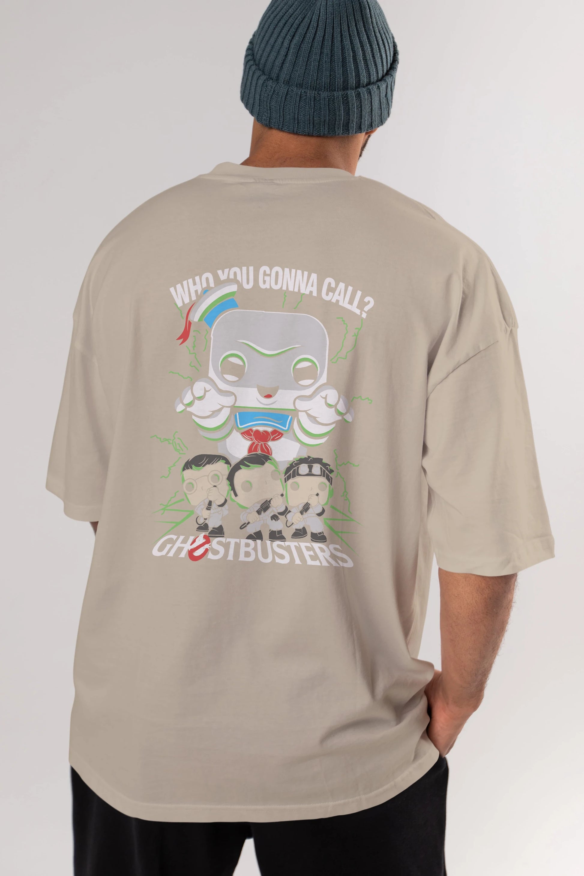 Ghostbusters Arka Baskılı Oversize t-shirt Erkek Kadın Unisex %100 Pamuk Bisiklet Yaka tişort