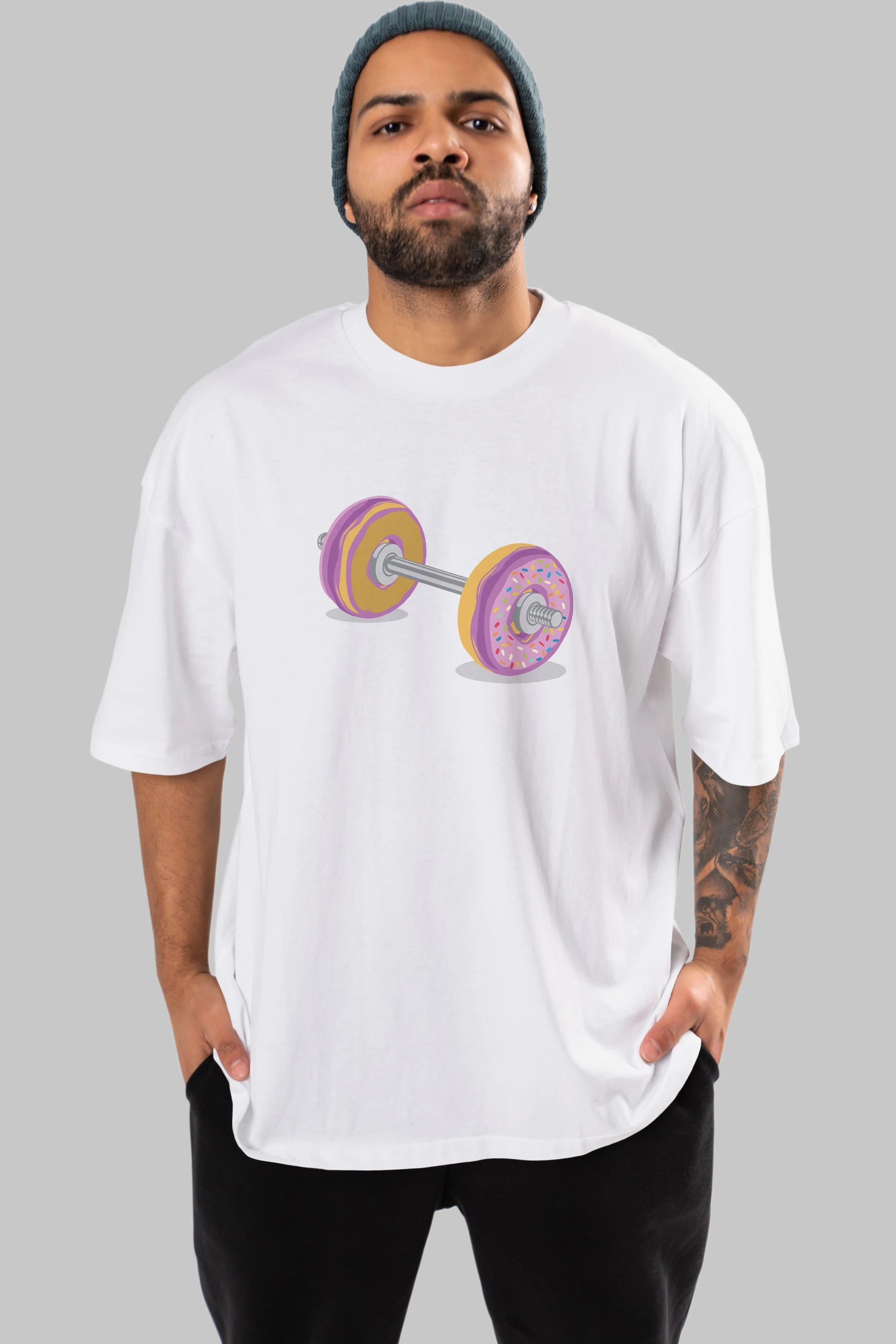 Donut Barbell Ön Baskılı Oversize t-shirt %100 pamuk Erkek Kadın Unisex