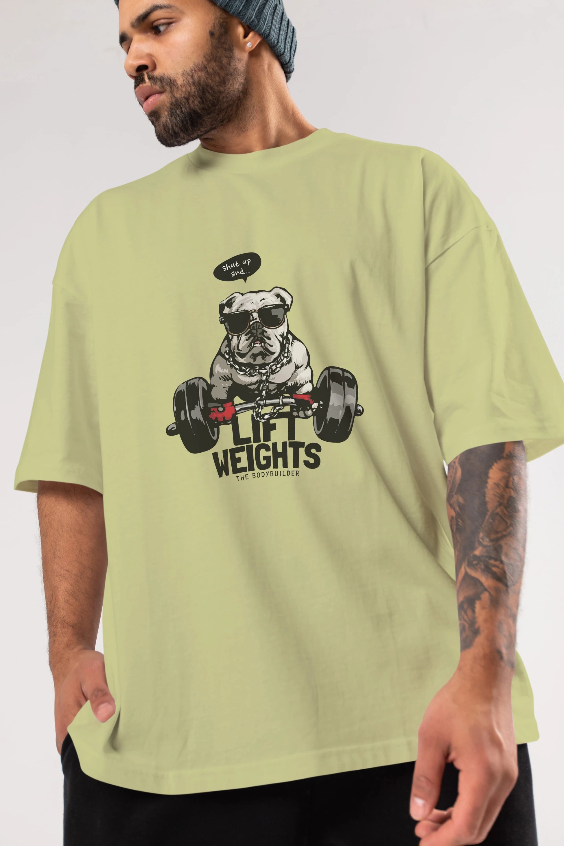 Teddy Bear Lift Weights Ön Baskılı Oversize t-shirt Erkek Kadın Unisex %100 Pamuk