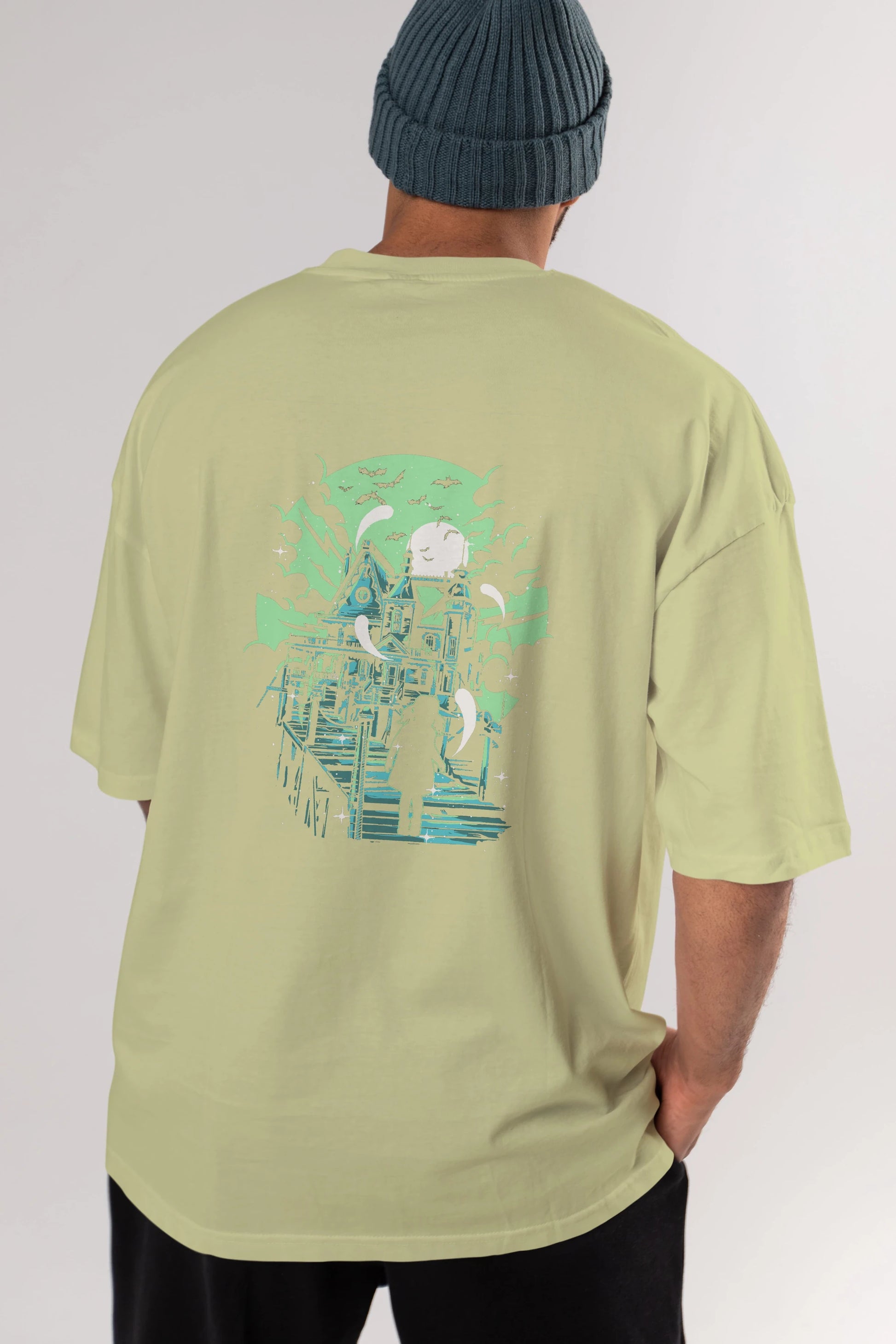 Haunted House Arka Baskılı Oversize t-shirt Erkek Kadın Unisex %100 Pamuk