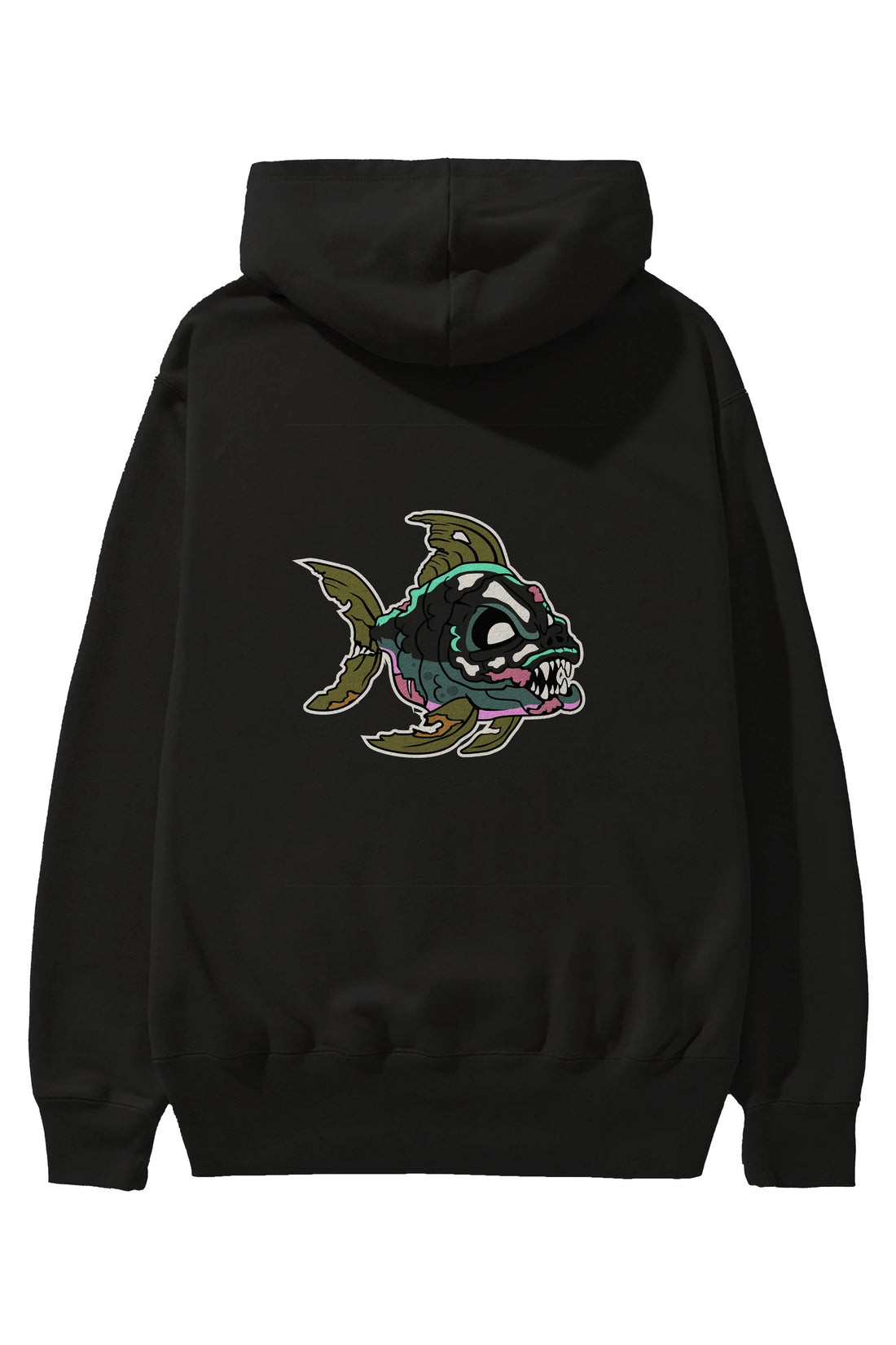 Fish Monster Arka Baskılı Hoodie Oversize Kapüşonlu Sweatshirt Erkek Kadın Unisex